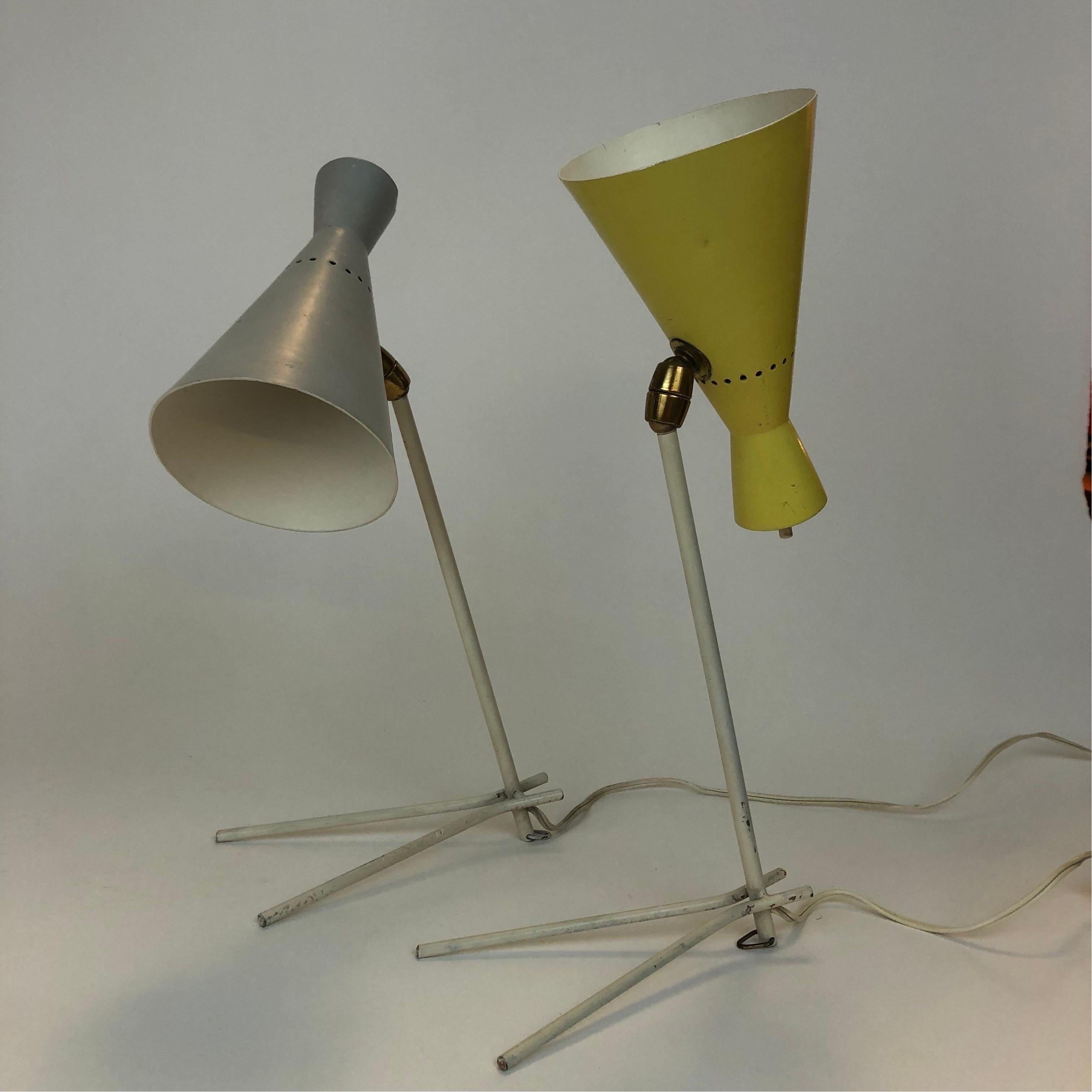 Italian Versatile Pair of Spun Aluminum Stilnovo Table Lamp / Sconces For Sale