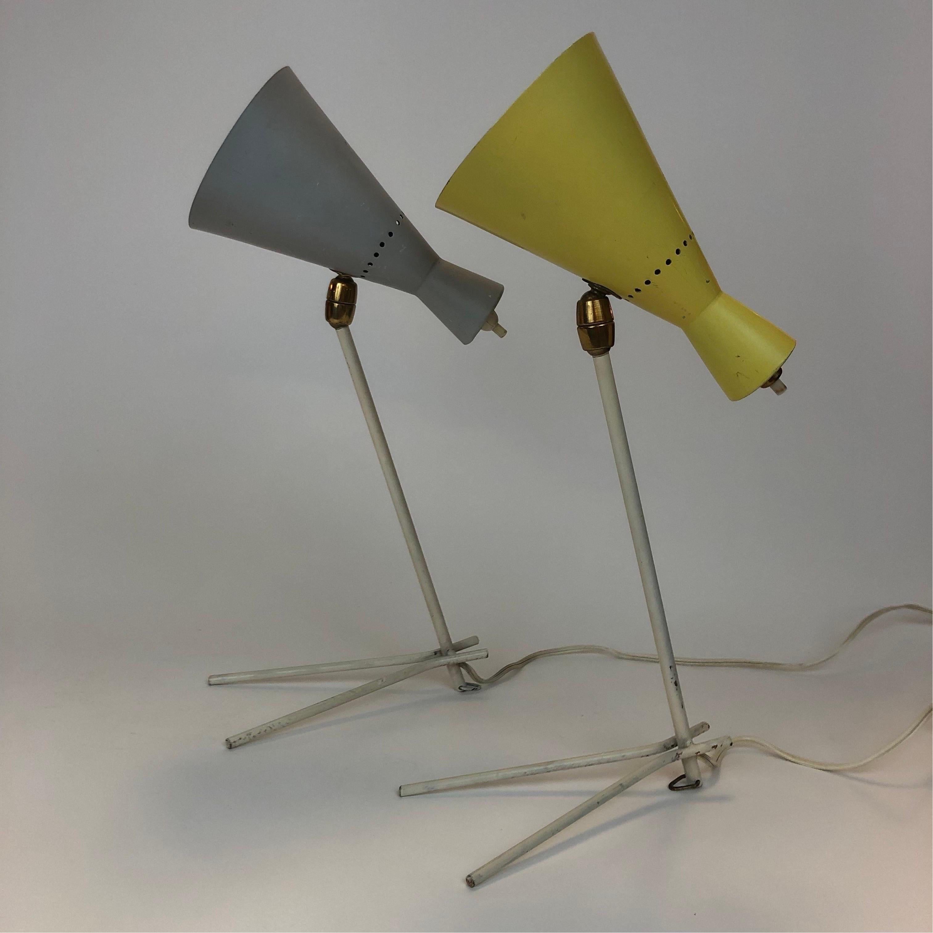 Versatile Pair of Spun Aluminum Stilnovo Table Lamp / Sconces In Good Condition For Sale In Fort mill, SC
