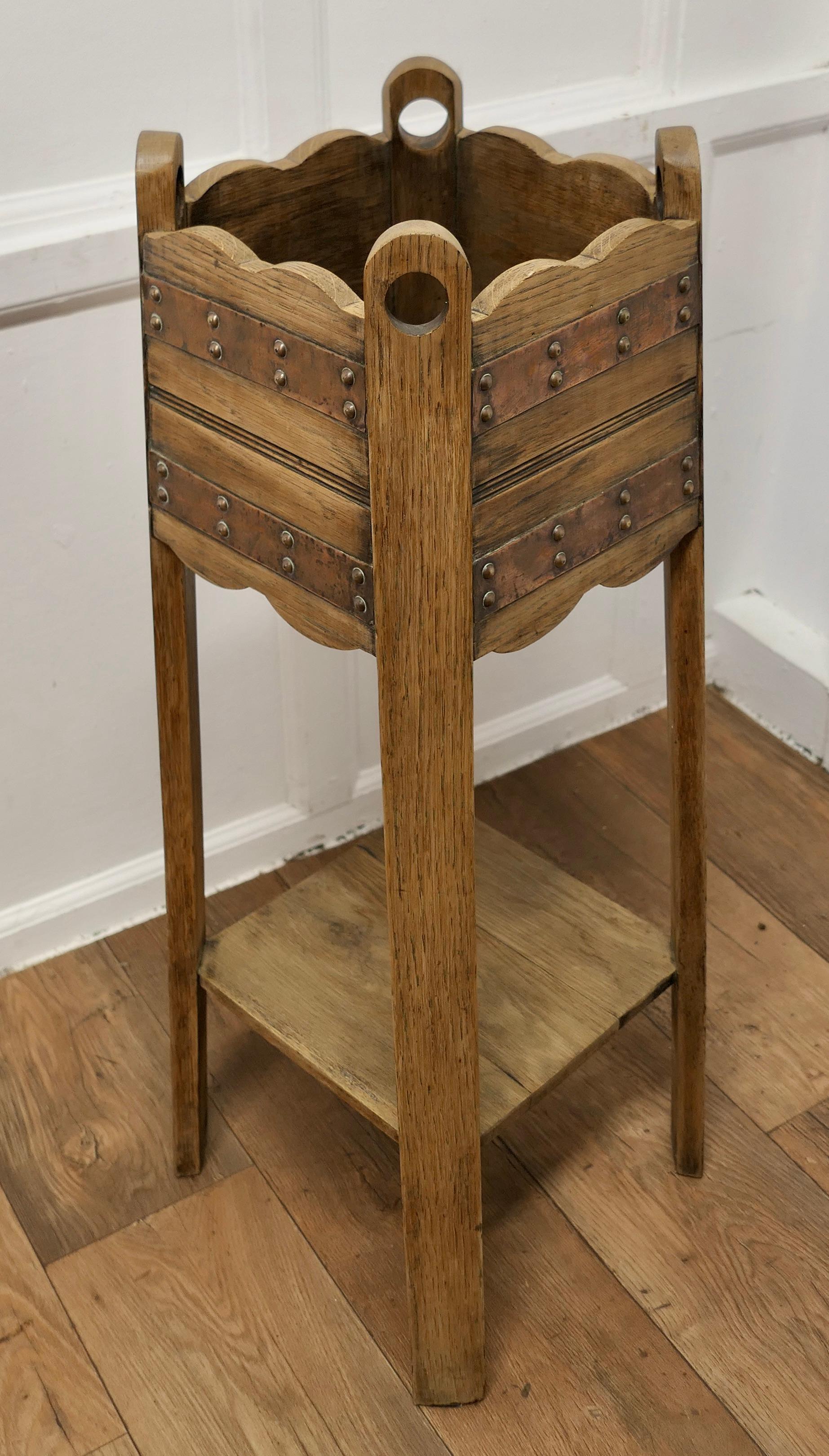 Late 19th Century A Very Attractive Arts and Crafts Oak and Copper Jardinière, Plant Stand    For Sale