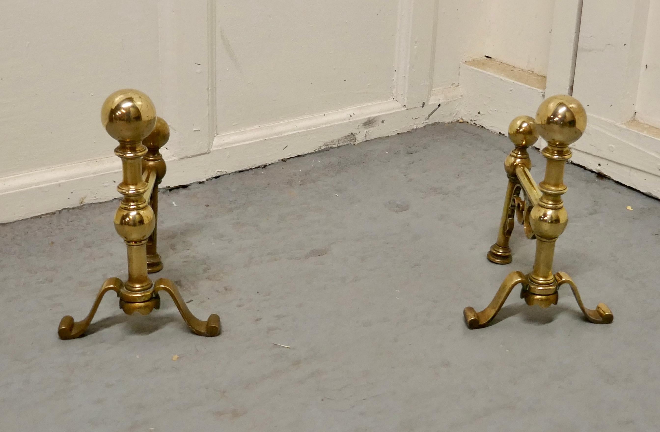 Victorian Very Attractive Pair of Brass Andirons For Sale