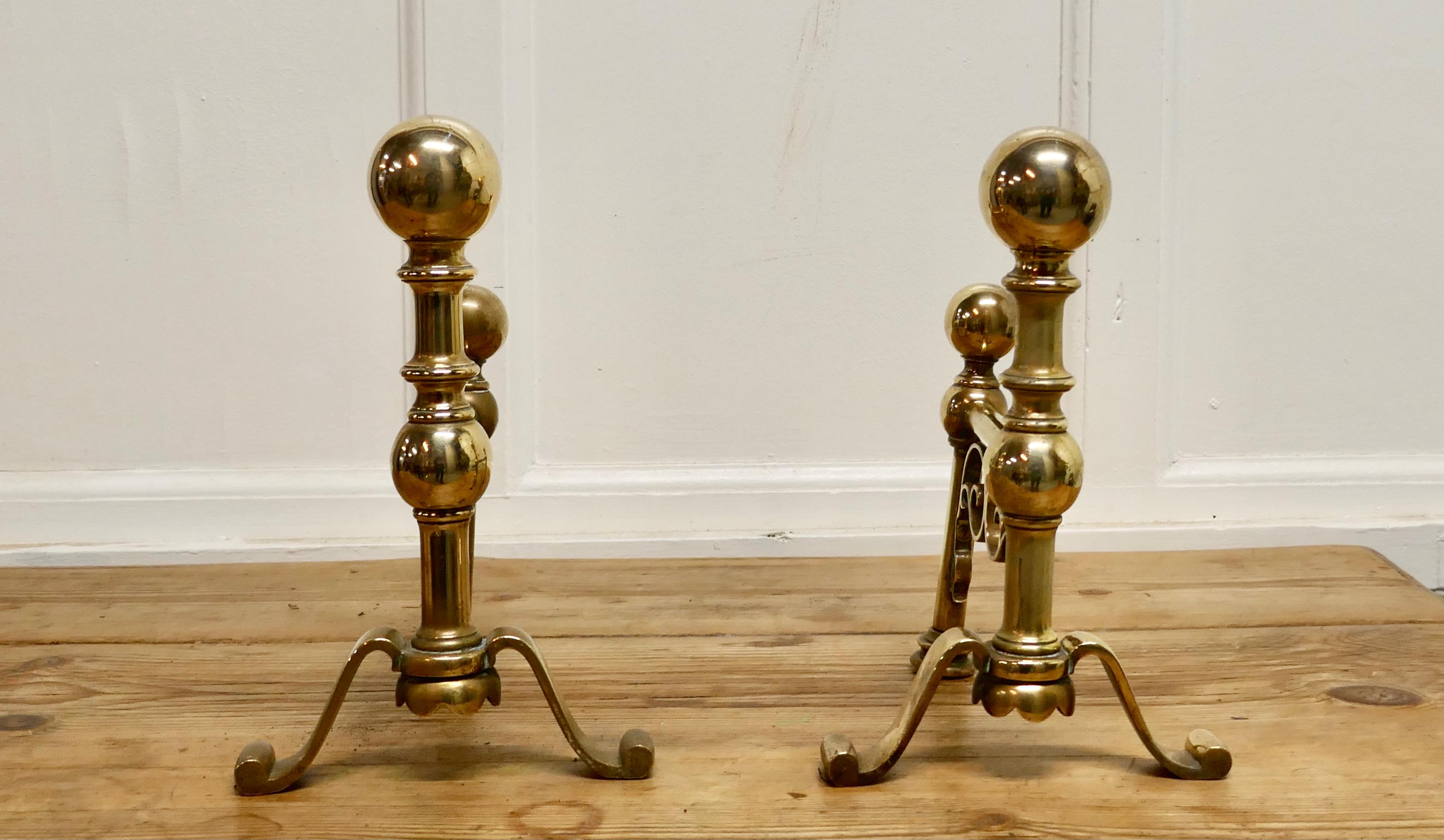 20th Century Very Attractive Pair of Brass Andirons For Sale