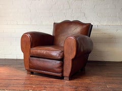 A Very Beautiful French Leather Club Chair Havana Moustache Model Circa 1930’s