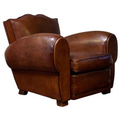 A Very Beautiful French Leather Club Chair Havana Moustache Model Circa 1930’s