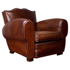 A Very Beautiful French Leather Club Chair Havana Moustache Model Circa 1930’s