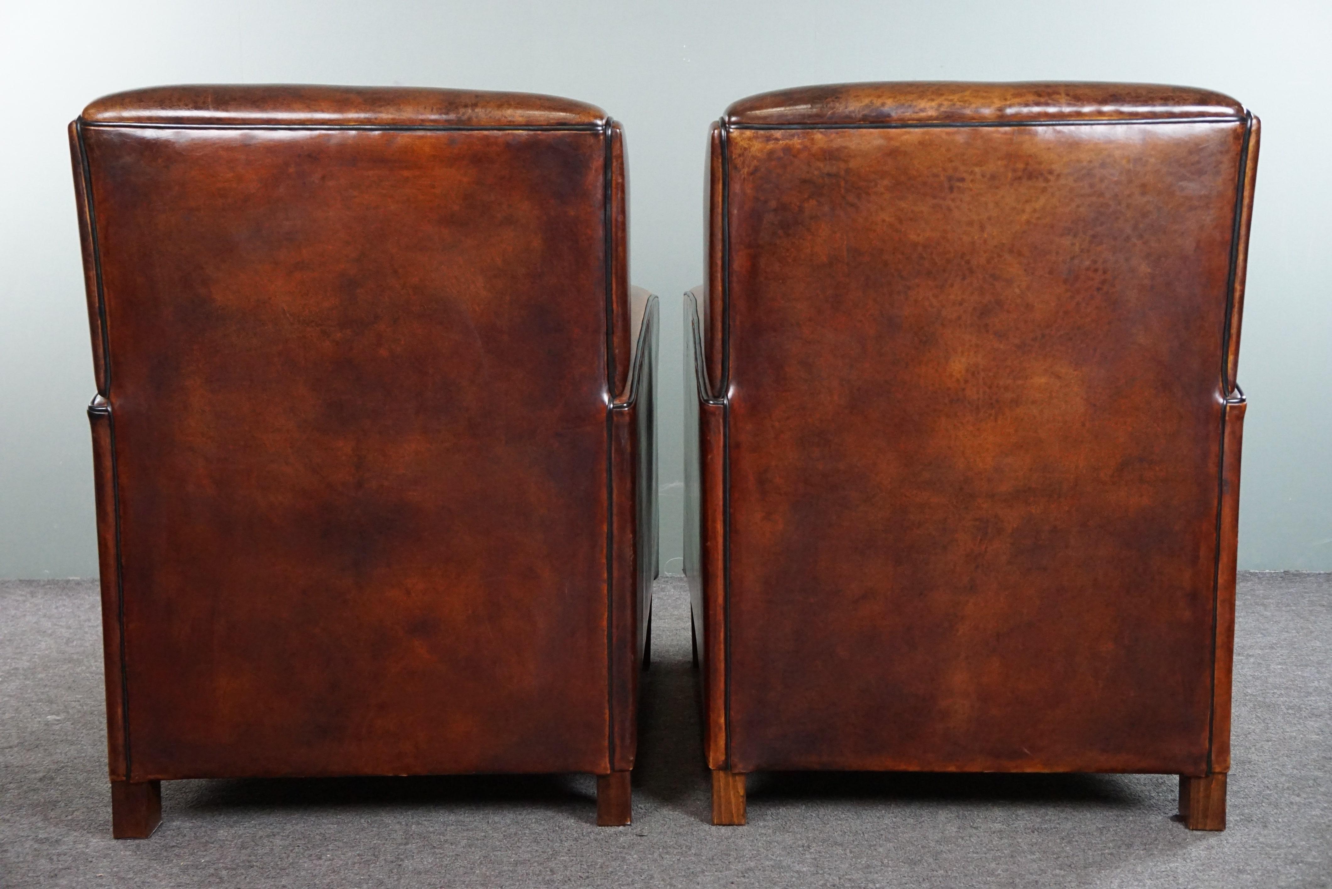 Contemporary A very beautiful set of 2 Art Deco design armchairs in sheep leather For Sale