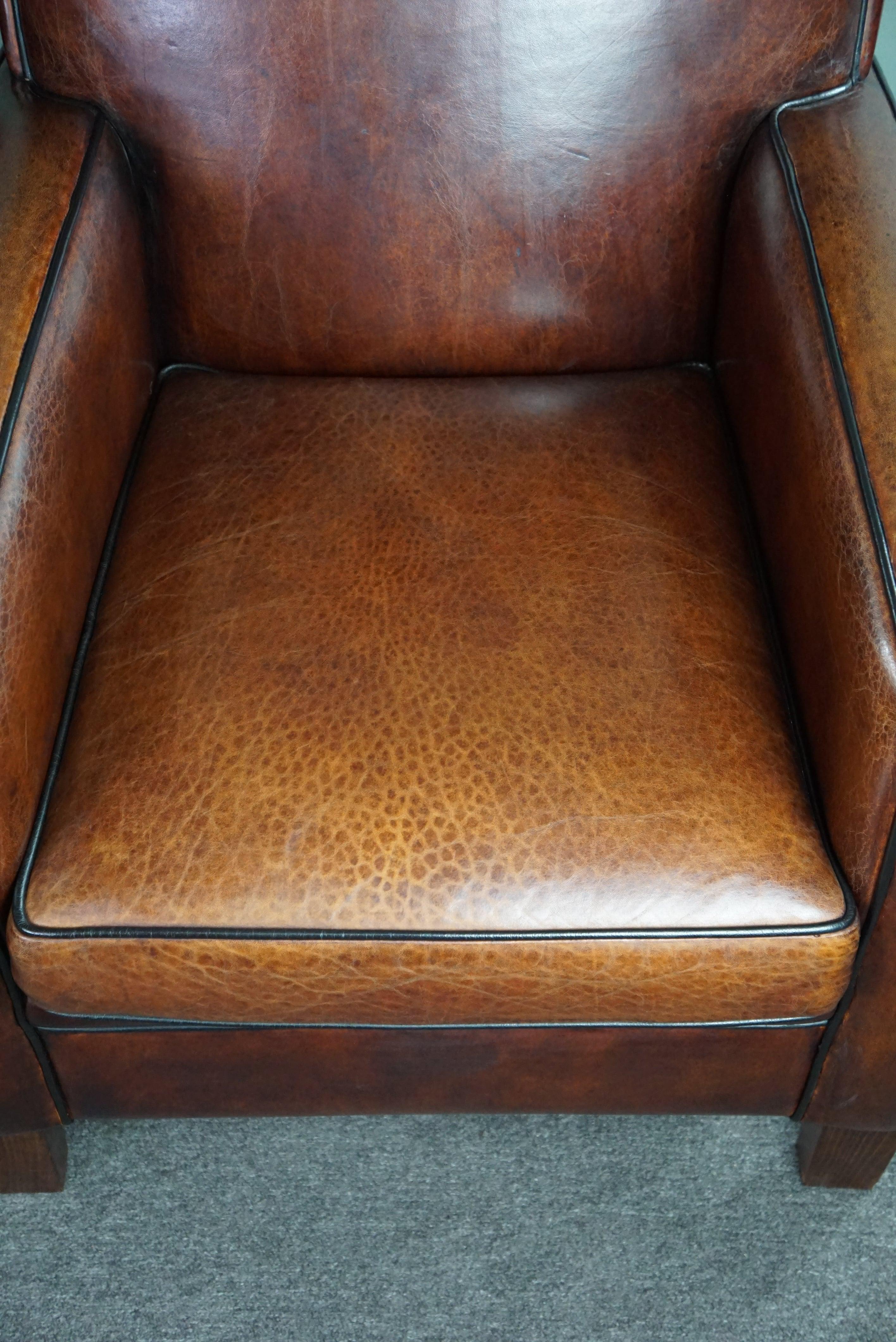 A very beautiful set of 2 Art Deco design armchairs in sheep leather For Sale 2