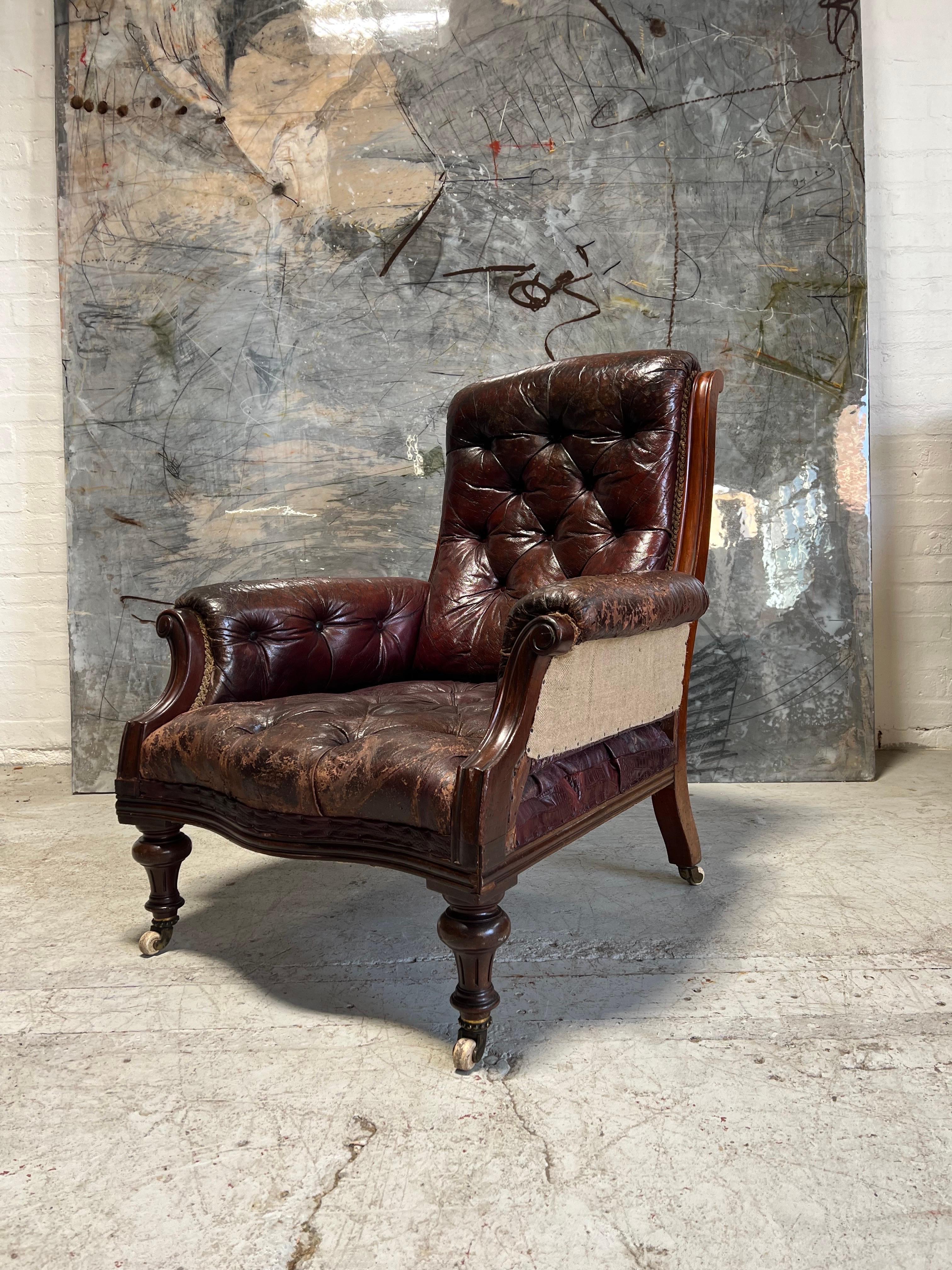 Very Beautifully Armchair in Original Goat Skin - Hamptons of Pall Mall In Distressed Condition In London, GB