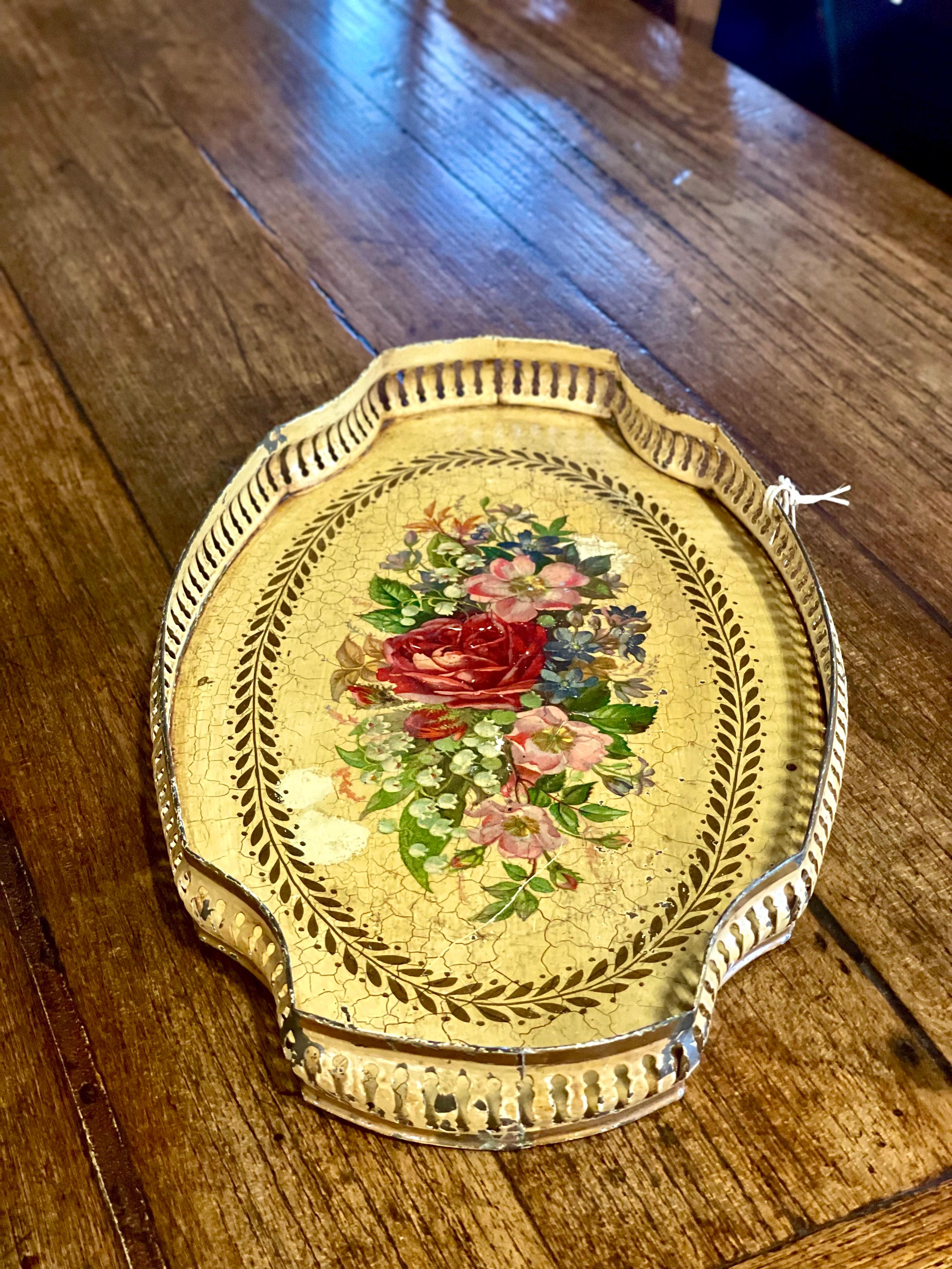 Napoleon III 19th Century French Toleware Tin Tray  For Sale