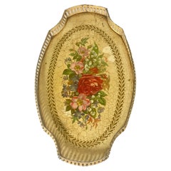 Antique Toleware Tin Tray with Roses Decoration