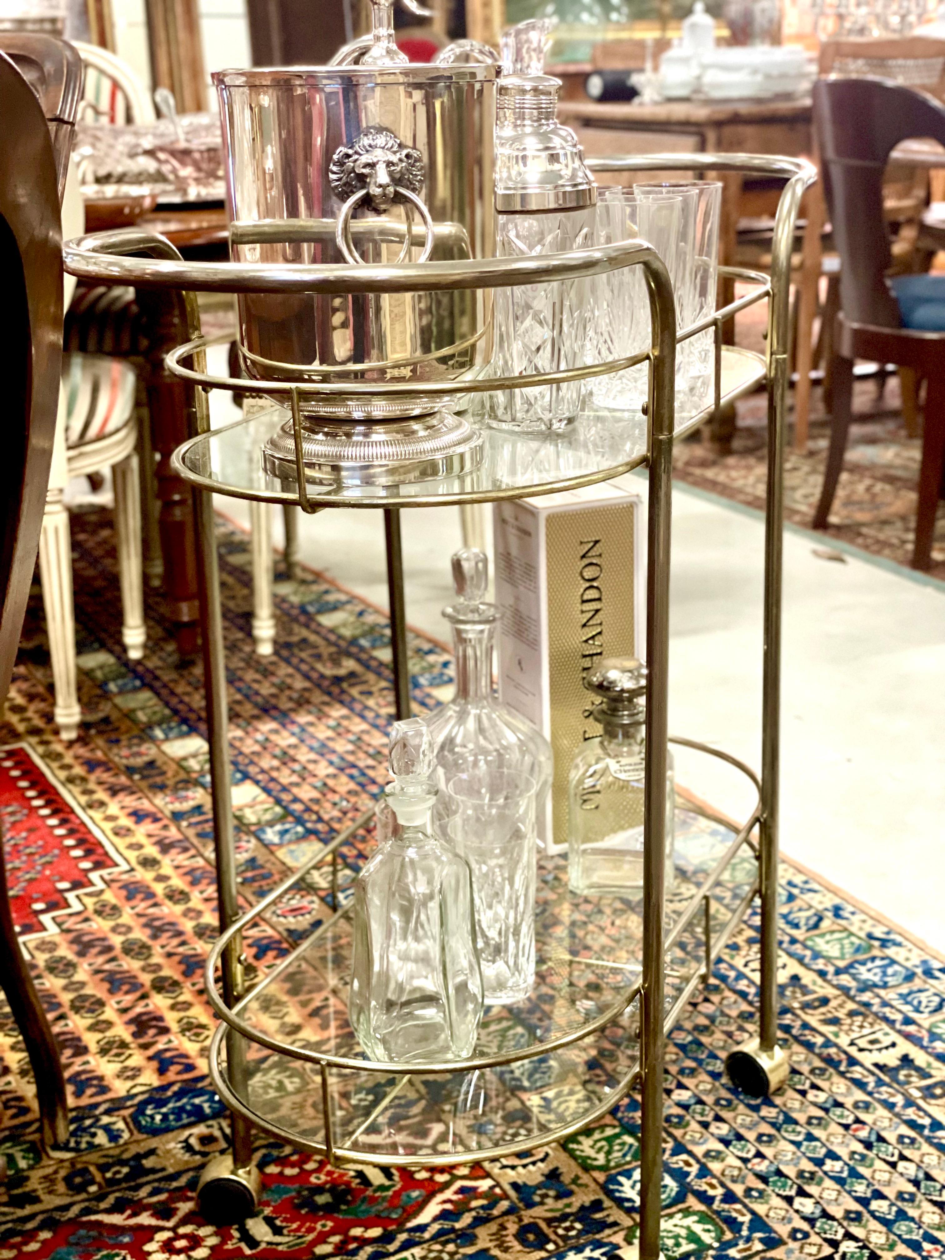 Smoked Glass 1960s Bar Cart, or Drinks Serving Trolley