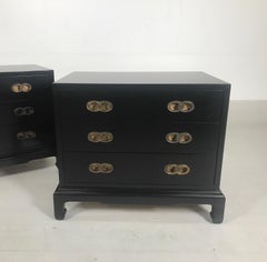 Very Chic Pair of James Mont Style Ebonized Low Chests by Henredon