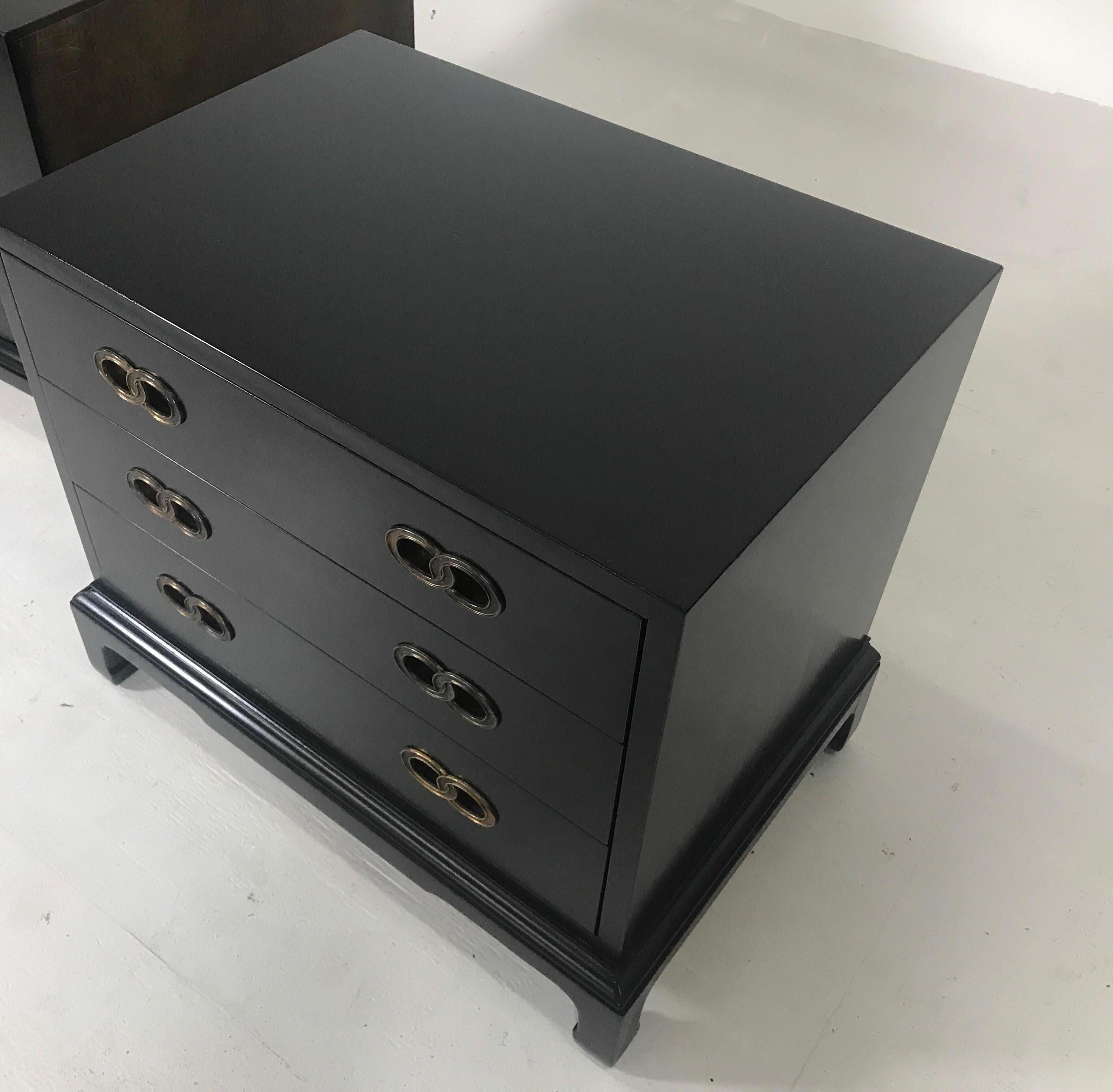 Very Chic Pair of James Mont Style Ebonized Low Chests by Henredon 1