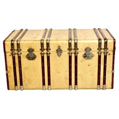 French Vintage Steamer Trunk in Canvas-Covered Wood