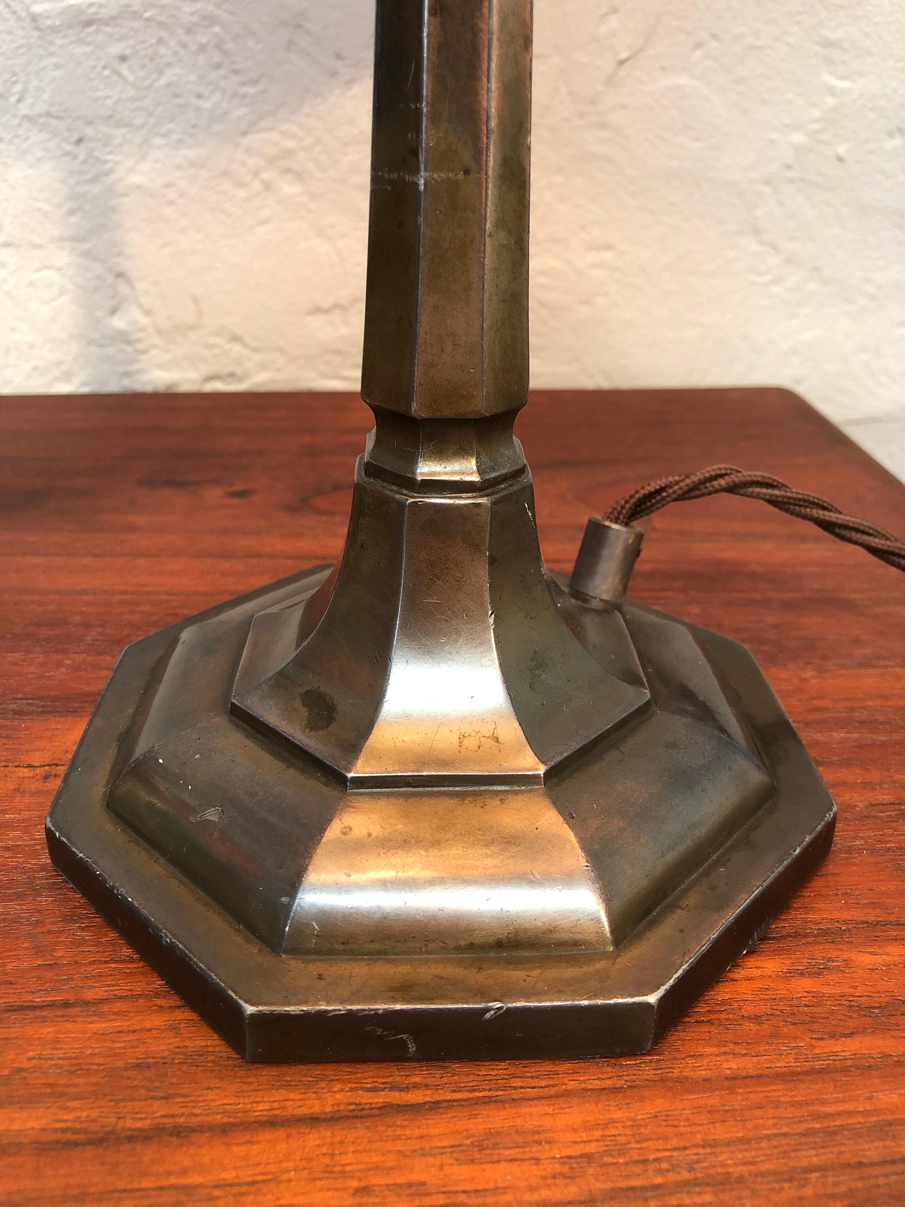 Danish Very Elegant Antique Art Deco Table Lamp in Cast Alloy For Sale