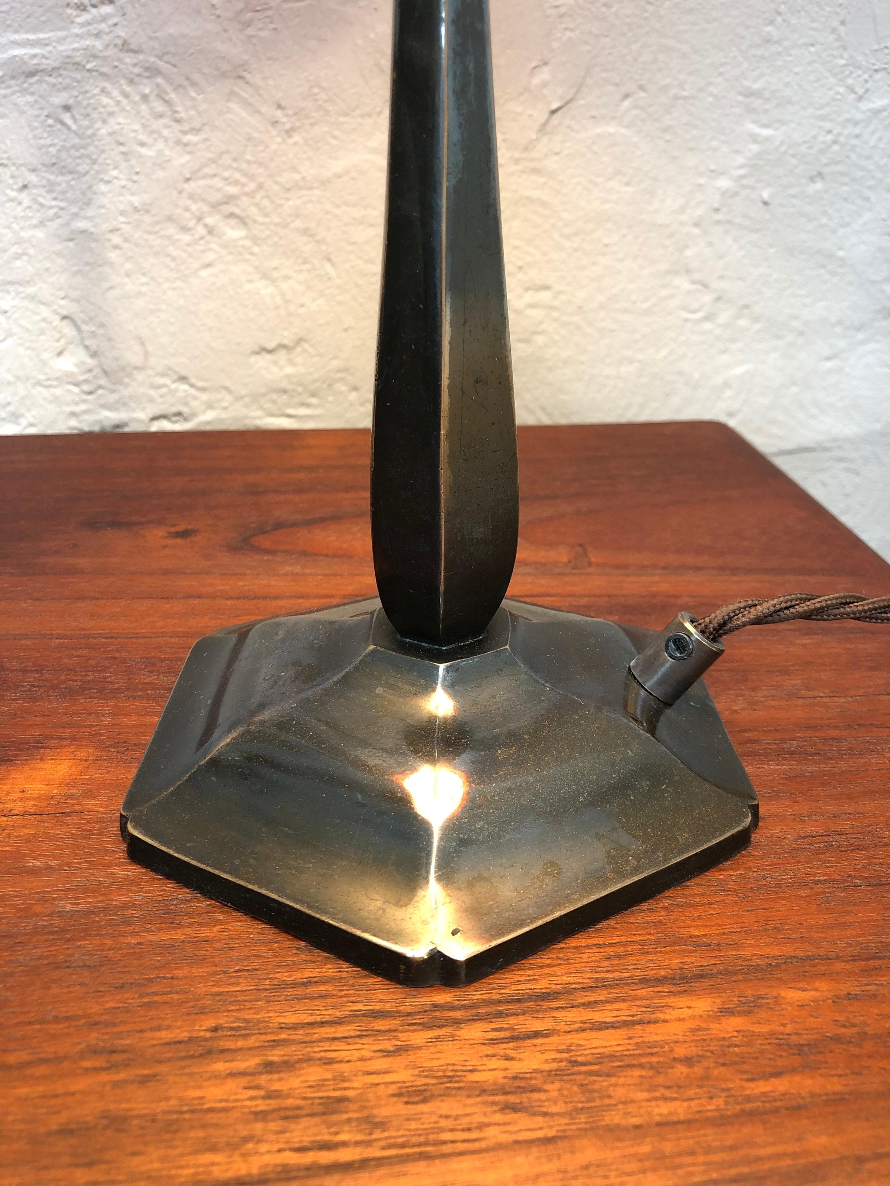 Danish Very Elegant Antique Art Deco Table Lamp in Cast Bronze For Sale