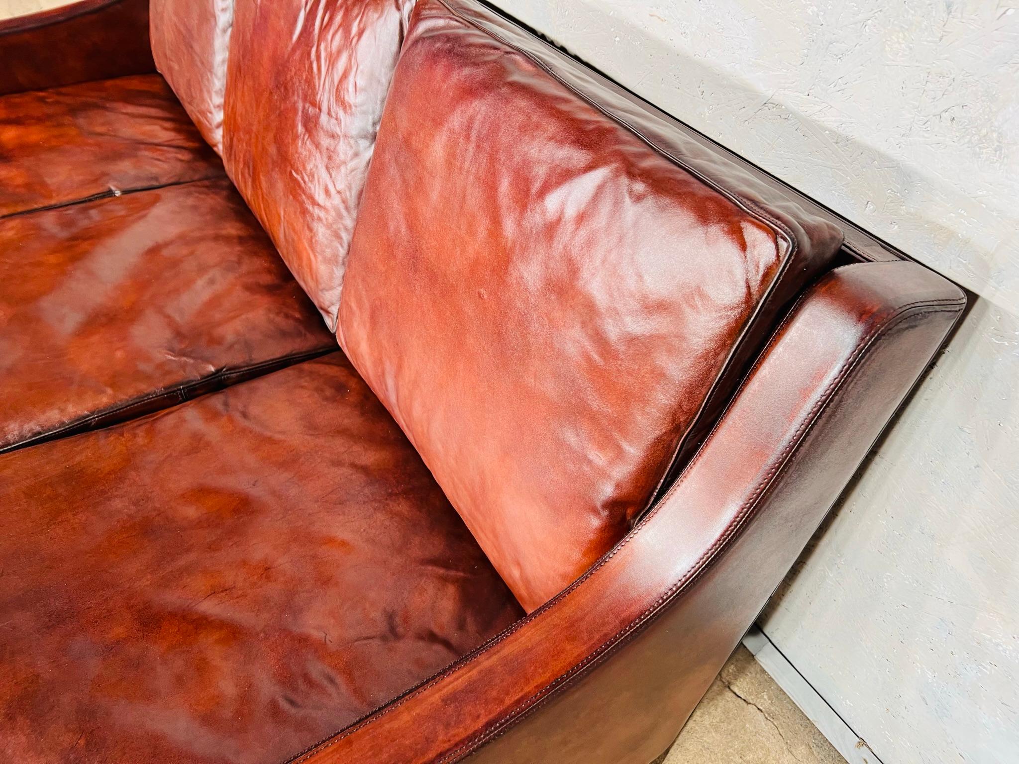 20th Century Very Elegant Vintage 1970s Danish 3 Seater Tan Leather Sofa Rosewood Legs For Sale