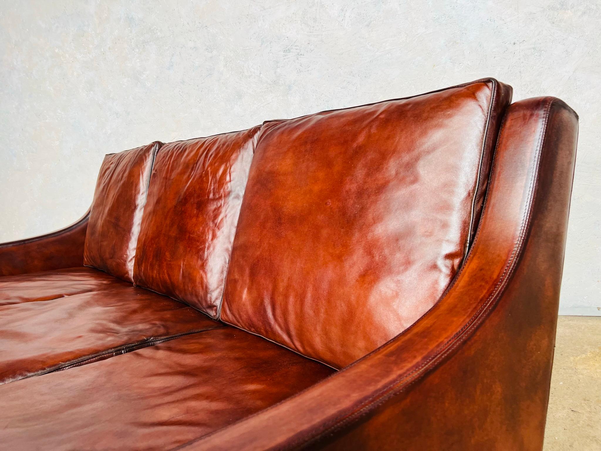 Very Elegant Vintage 1970s Danish 3 Seater Tan Leather Sofa Rosewood Legs For Sale 3