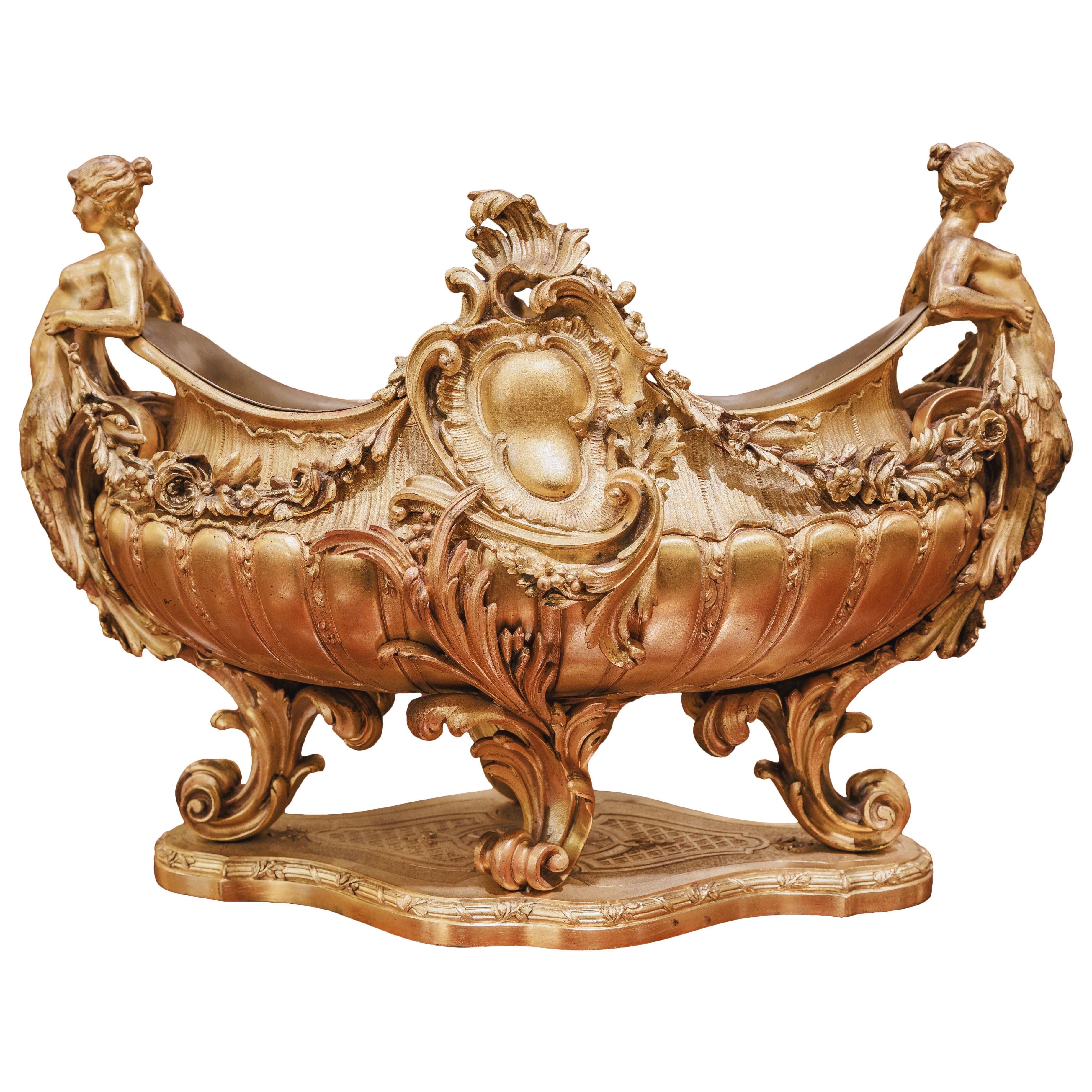 Eine sehr schöne 19. Jh. Französisch vergoldete Bronze Pflanzer oder Mittelstück. Original-Liner