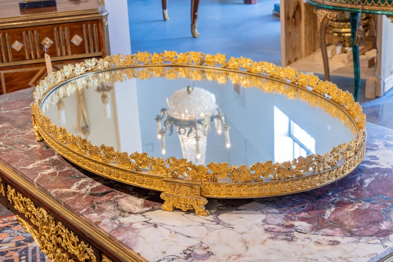 Very Fine 19th C French Empire Gilt Bronze Plateau with Mirrored Center In Good Condition For Sale In Dallas, TX