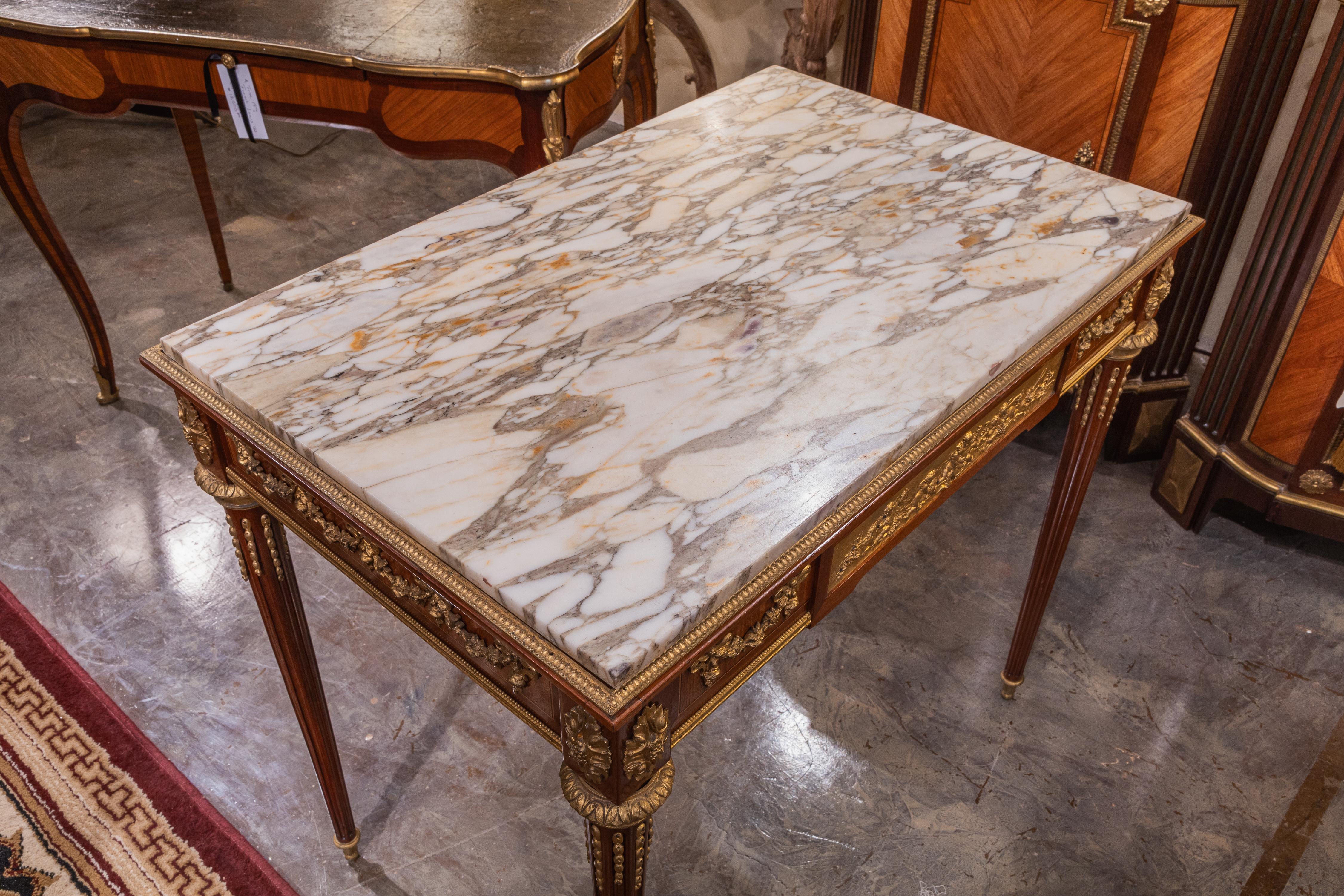A very fine 19th c French Louis XVI signed marble top and gilt bronze table For Sale 1