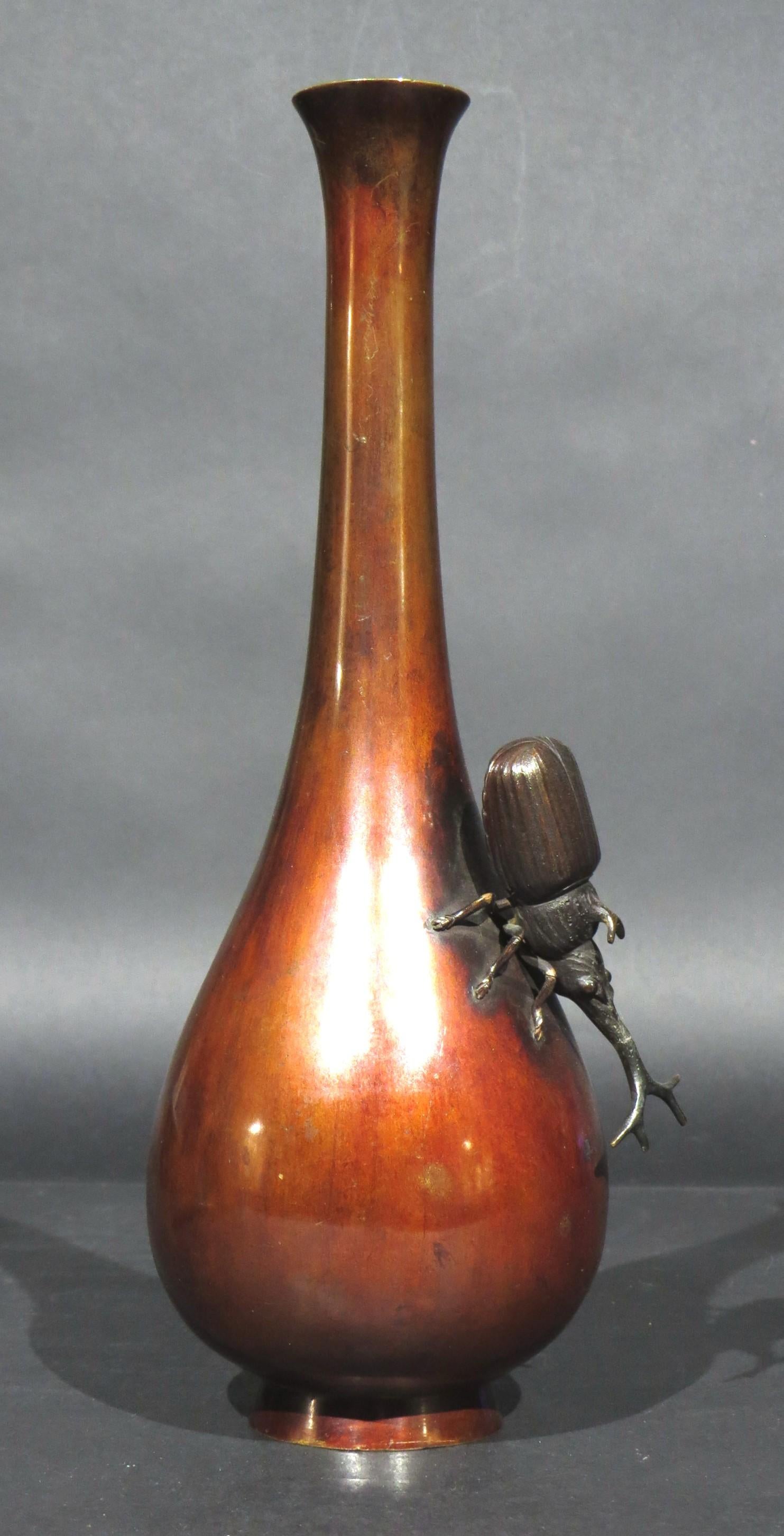 Patinated A Very Fine 19th C. Japanese Bronze 'Kabutomushi' Vase, Meiji Period (1868-1912) For Sale