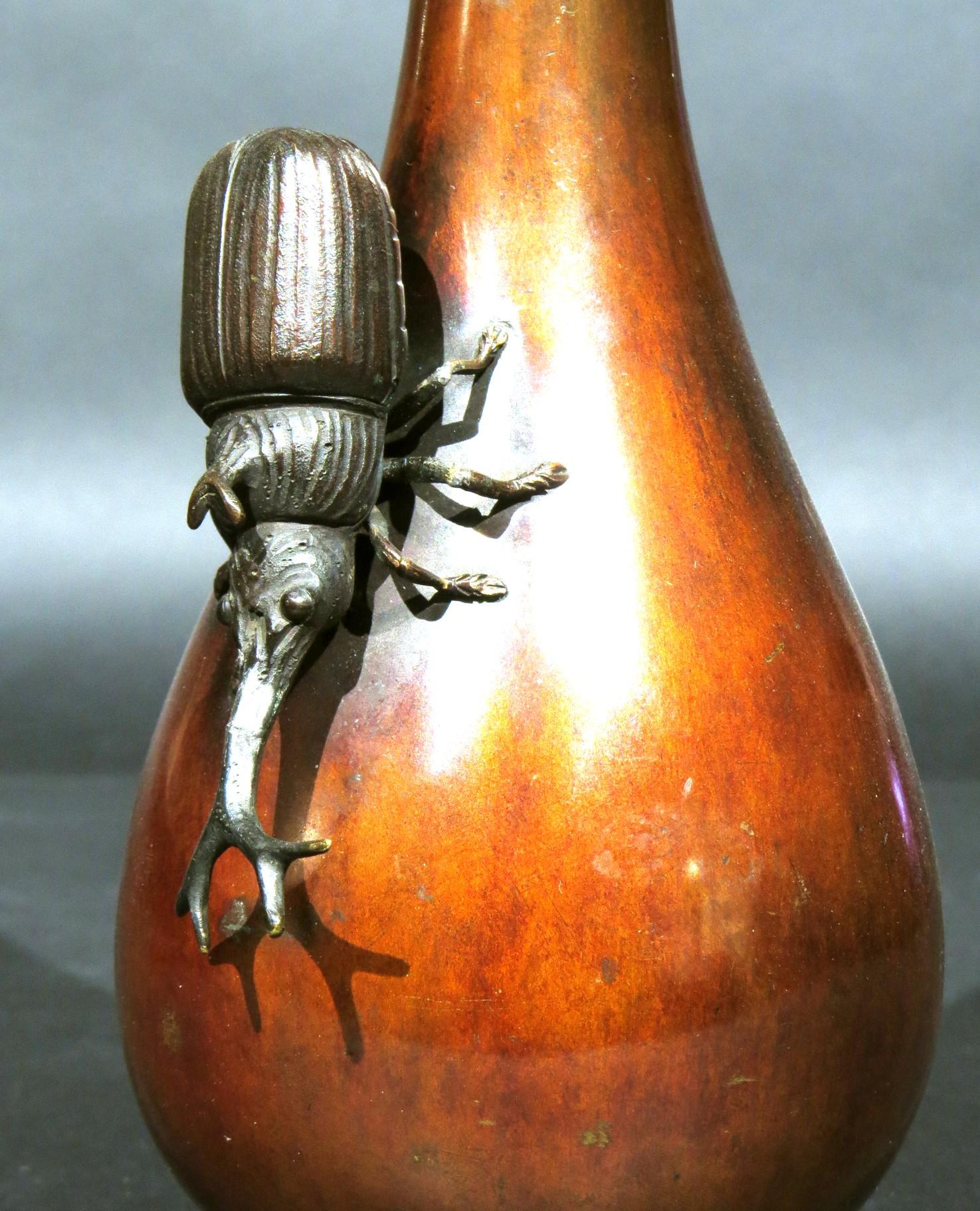 Early 20th Century A Very Fine 19th C. Japanese Bronze 'Kabutomushi' Vase, Meiji Period (1868-1912) For Sale