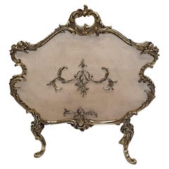 Very Fine 19th Century Brass Fire Screen in the Rococo Manner