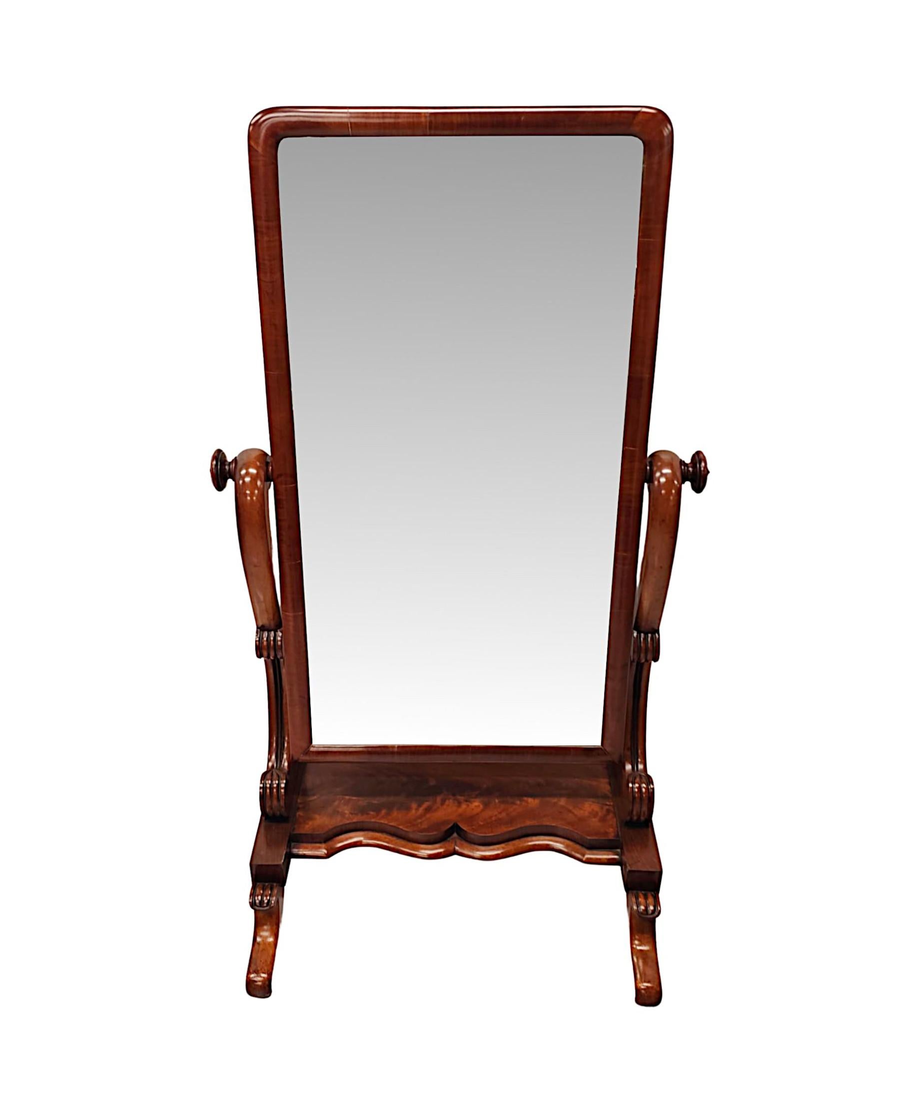 English A Very Fine 19th Century Flame Mahogany Cheval Mirror For Sale