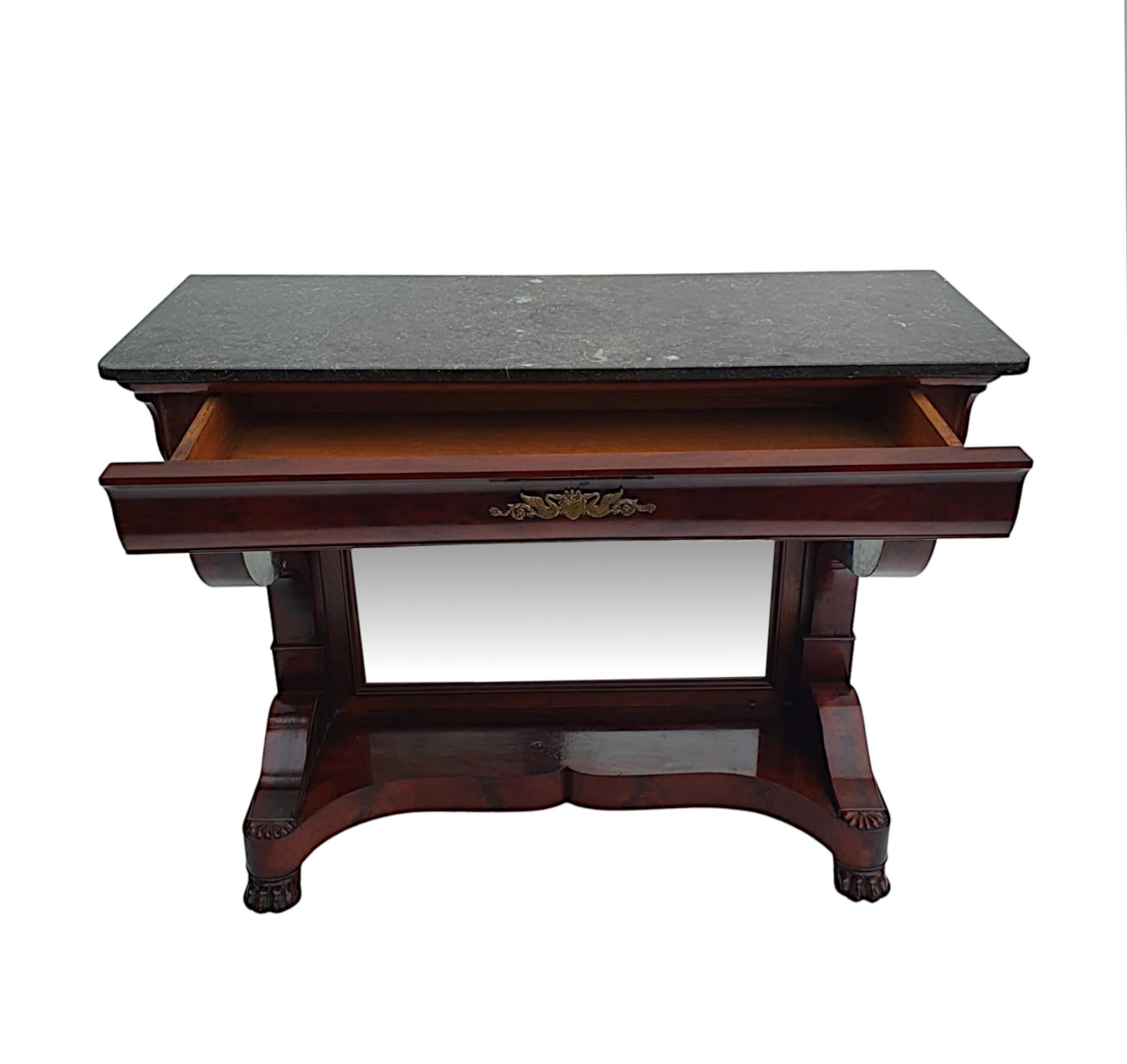 French Very Fine 19th Century Flame Mahogany Marble Top Console Table