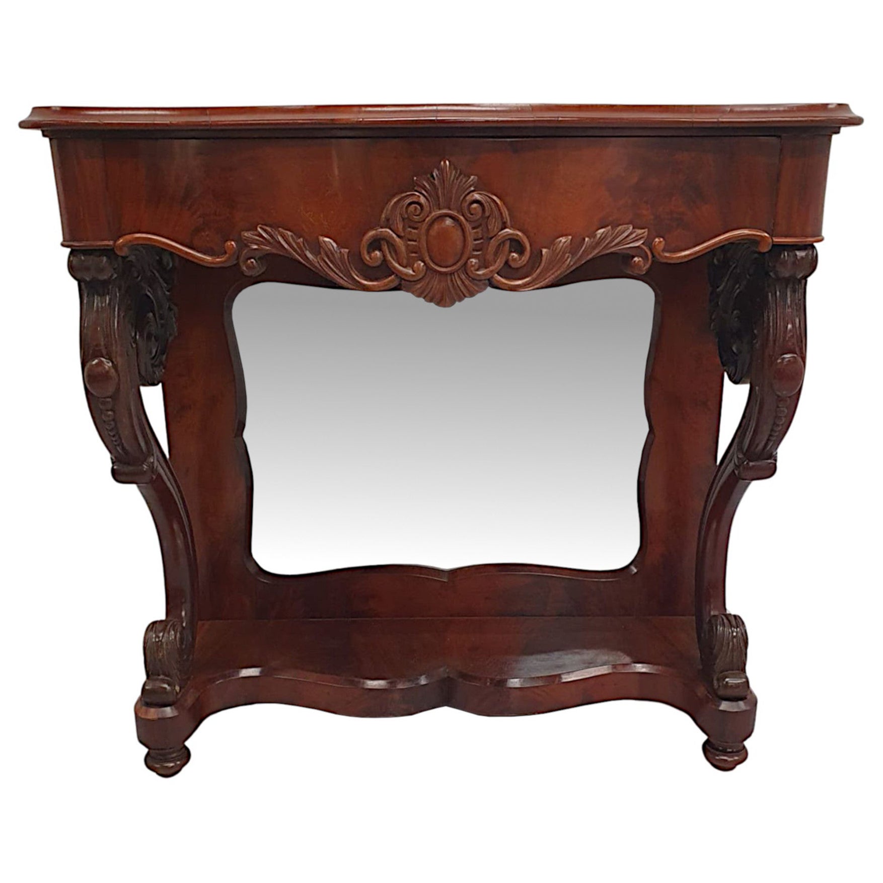A Very Fine 19th Century Flame Mahogany Mirror Back Console Table