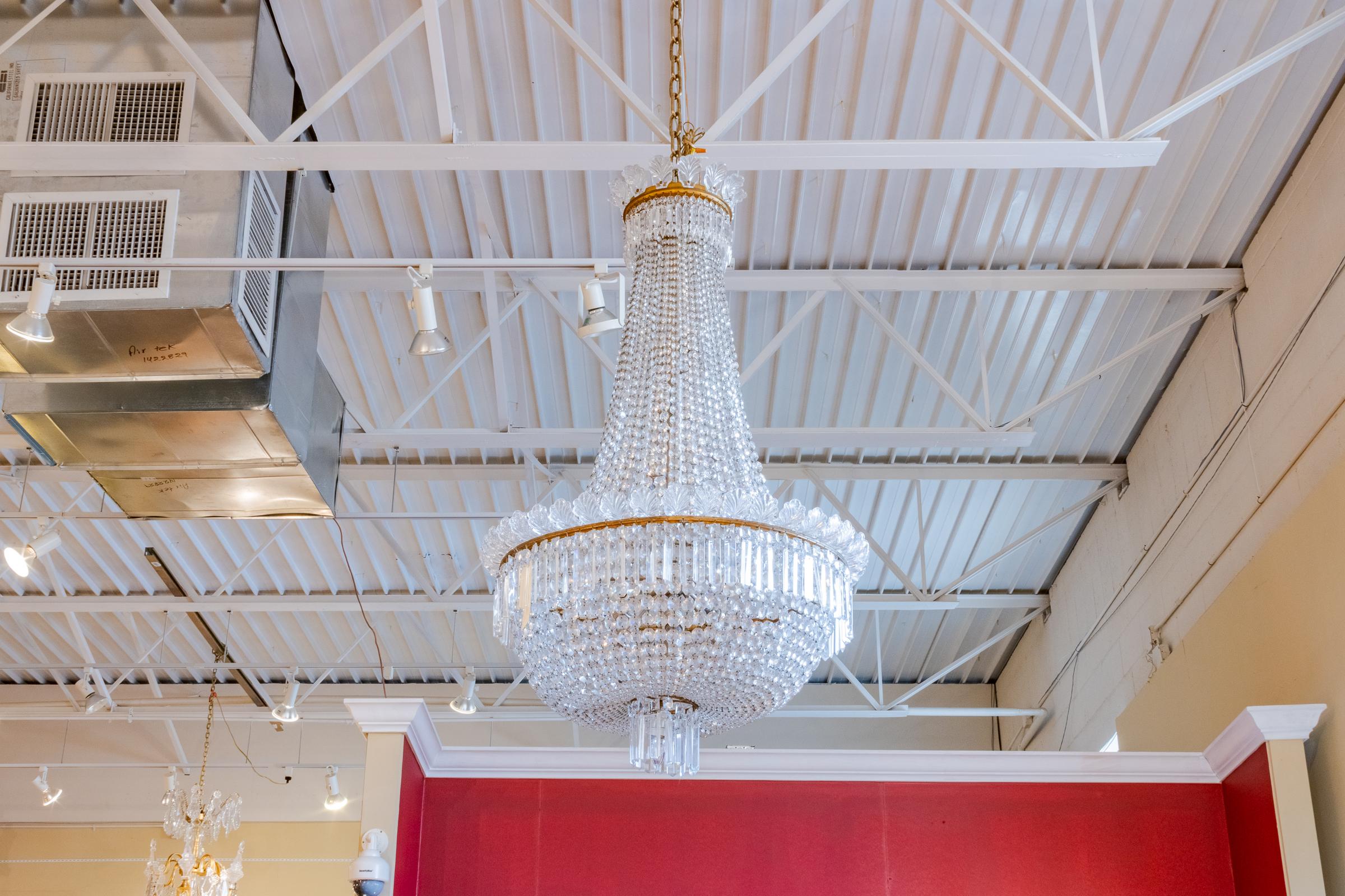 A very fine large 19th century French baccarat style hand cut crystal and gilt bronze trimmed chandelier.