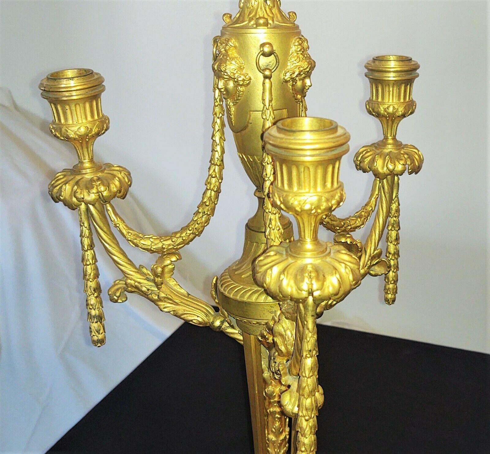 A very fine and large French 19th century Louis XVI gilt bronze candlestick lamp signed F. Barbedienne.