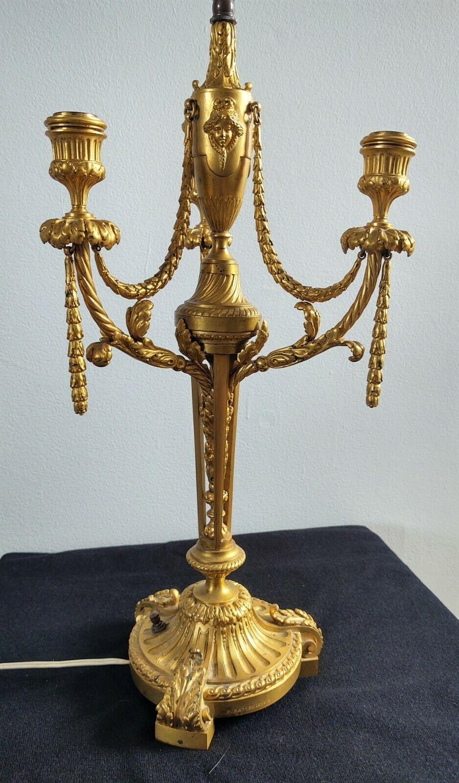 Very Fine 19th Century French Gilt Bronze Lamp Signed F Barbedienne In Good Condition In Dallas, TX