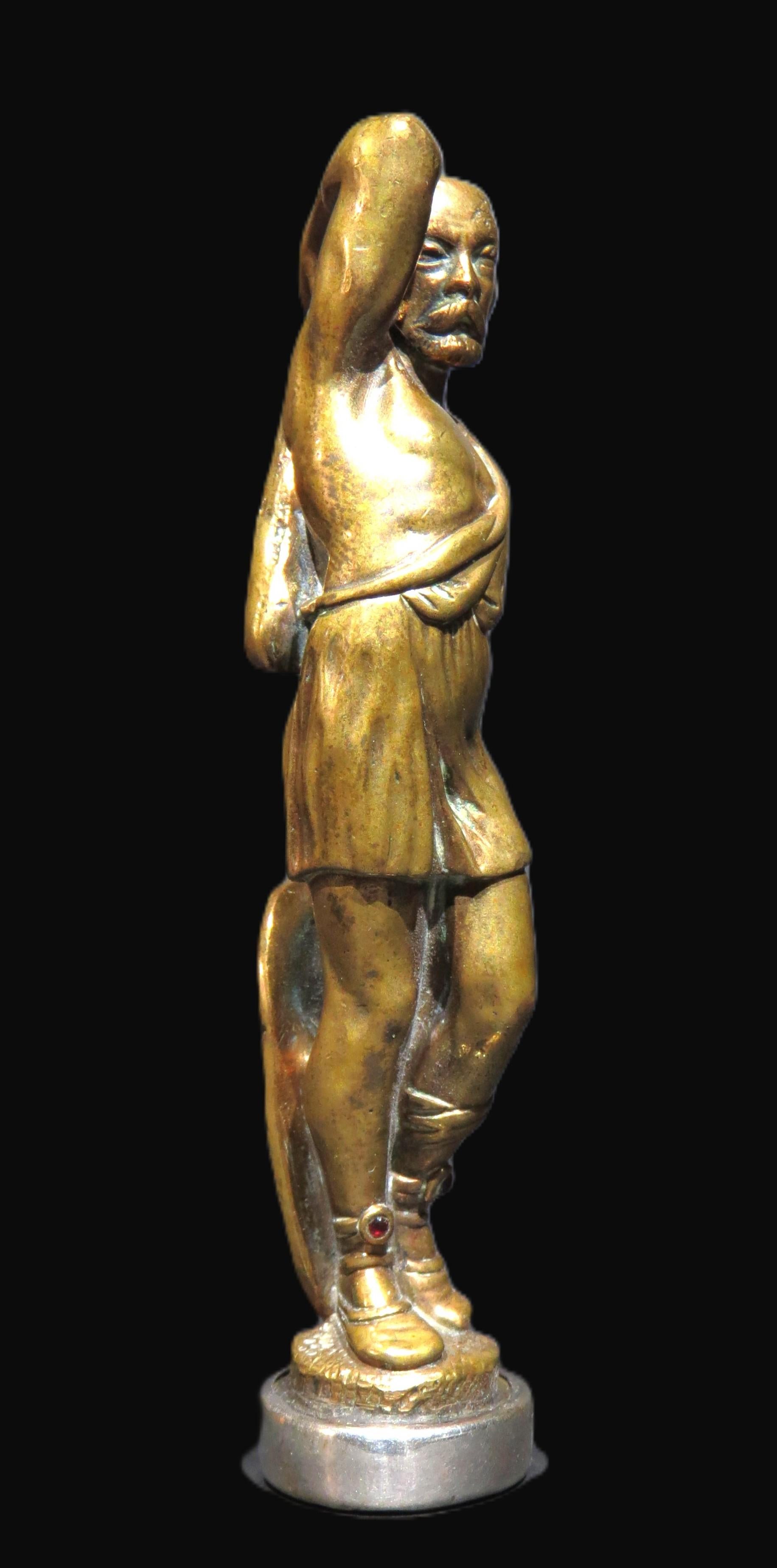 Intagliato Un raffinato sigillo da tavolo in ottone dorato e argento del XIX secolo, CIRCA 1850 in vendita