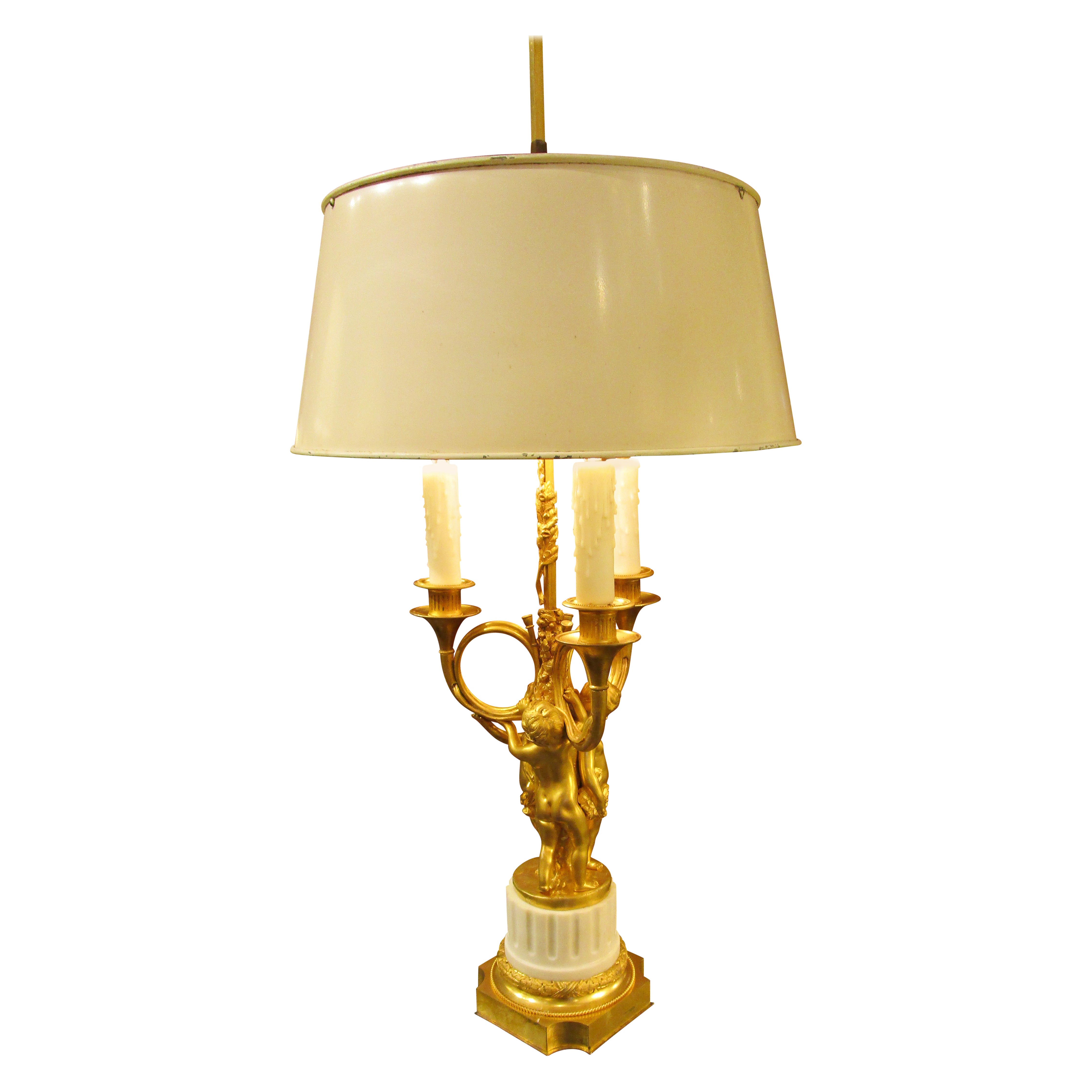 A very fine 19th century gilt bronze French bouillotte lamp with original shade
