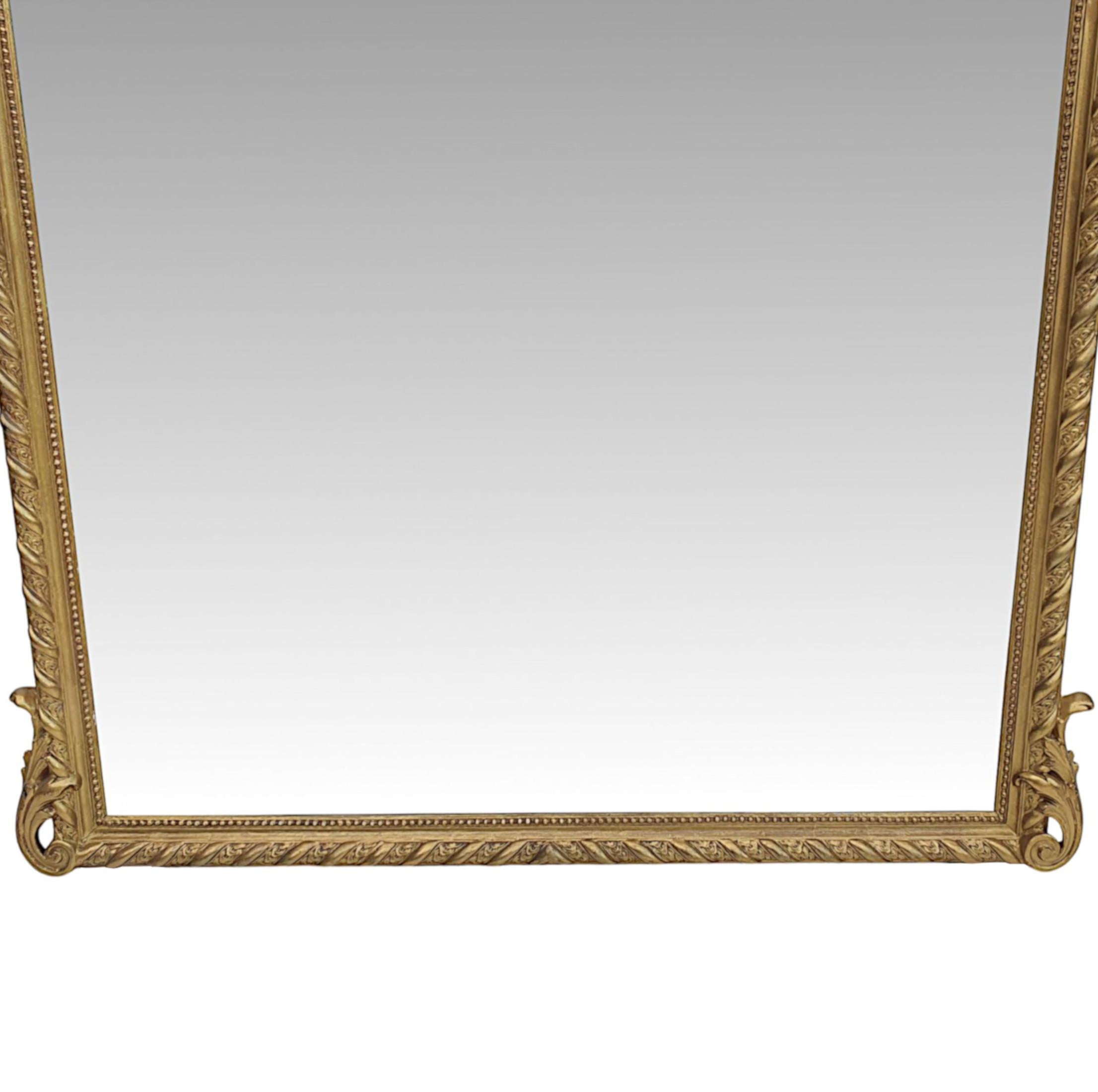 Very Fine 19th Century Giltwood Leaner or Hall or Overmantle Mirror In Good Condition For Sale In Dublin, IE