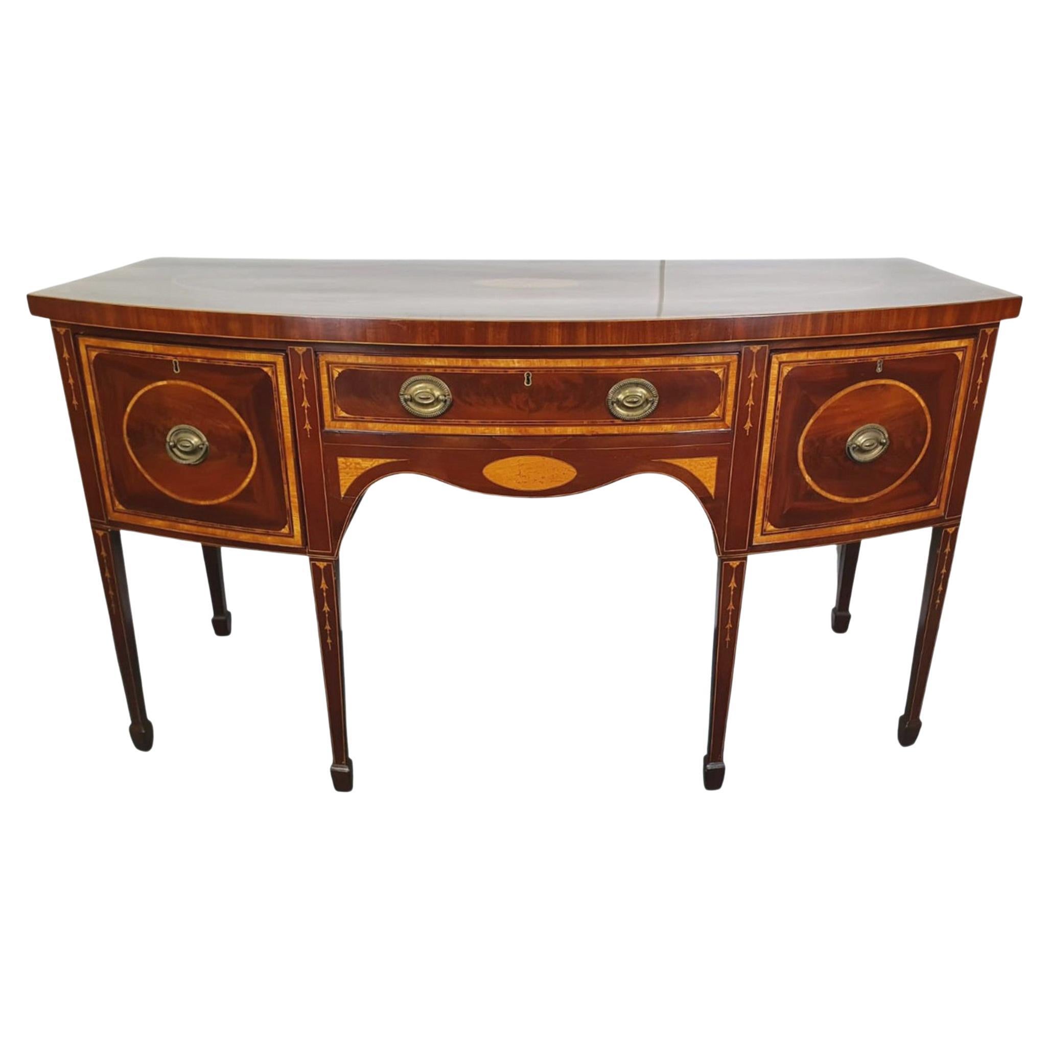 Very Fine 19th Century Inlaid Mahogany Bowfront Sideboard For Sale