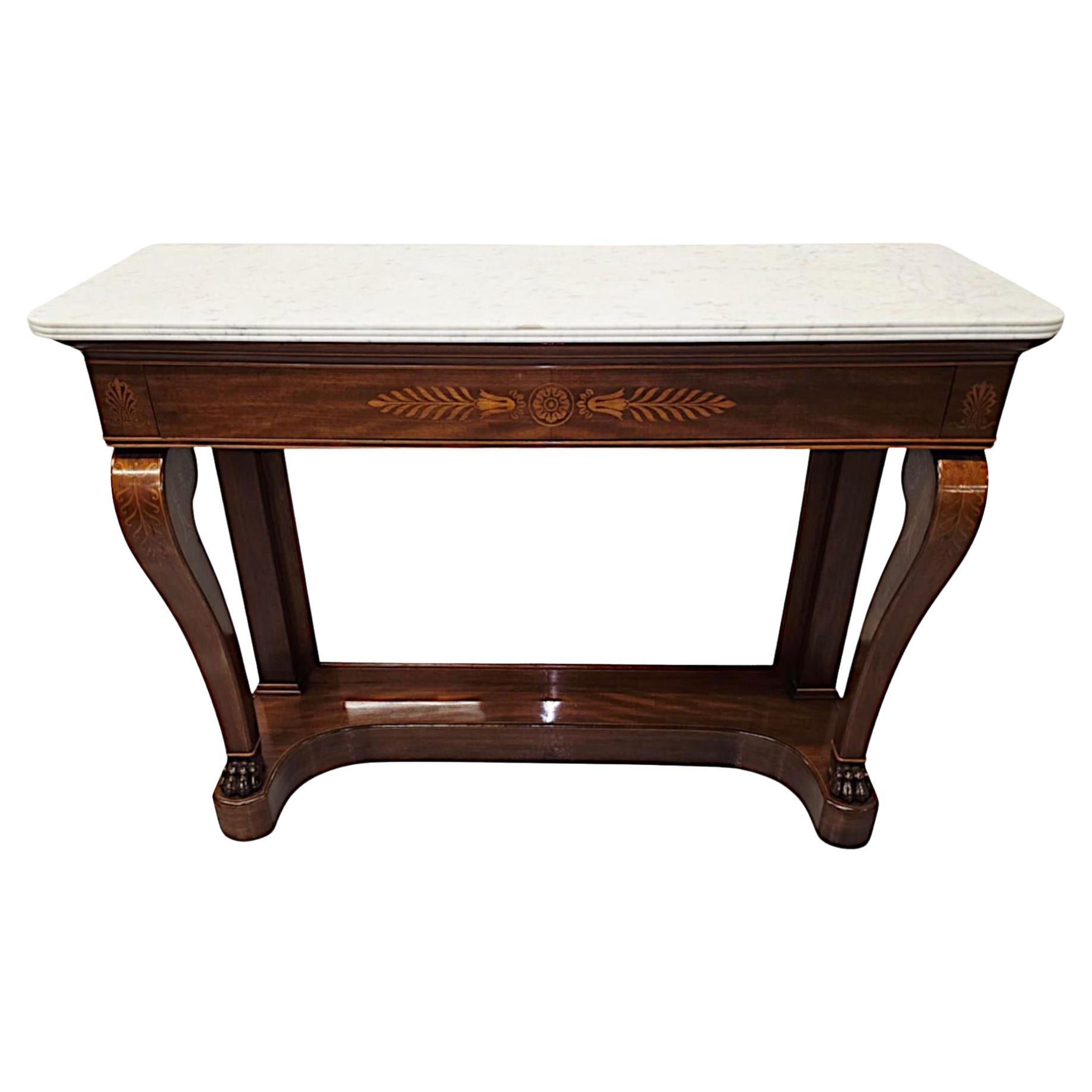 A Very Fine 19th Century inlaid Marble Top Console Table For Sale