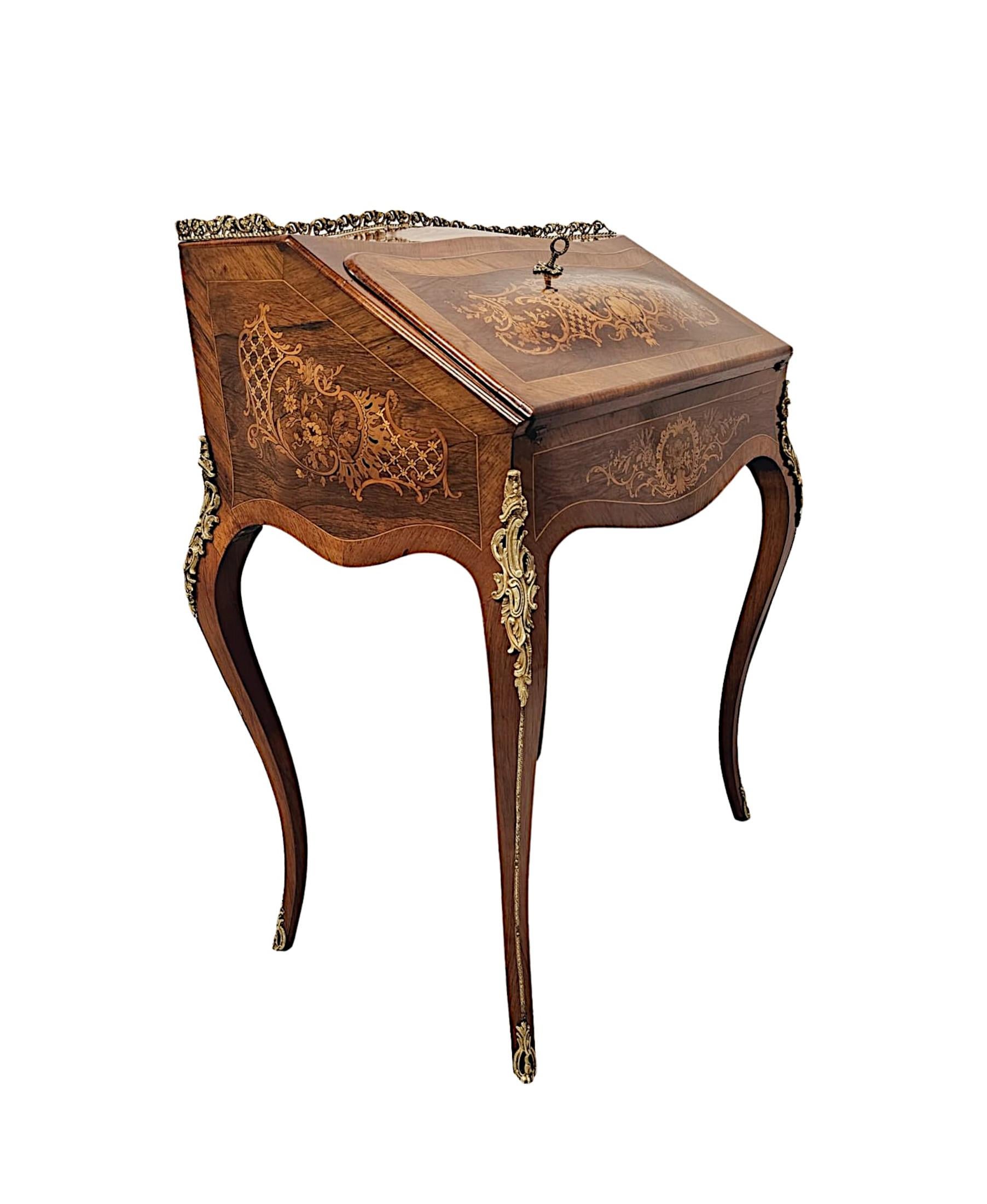 A Very Fine 19th Century Marquetry Inlaid Bureau Du Dame In Good Condition For Sale In Dublin, IE