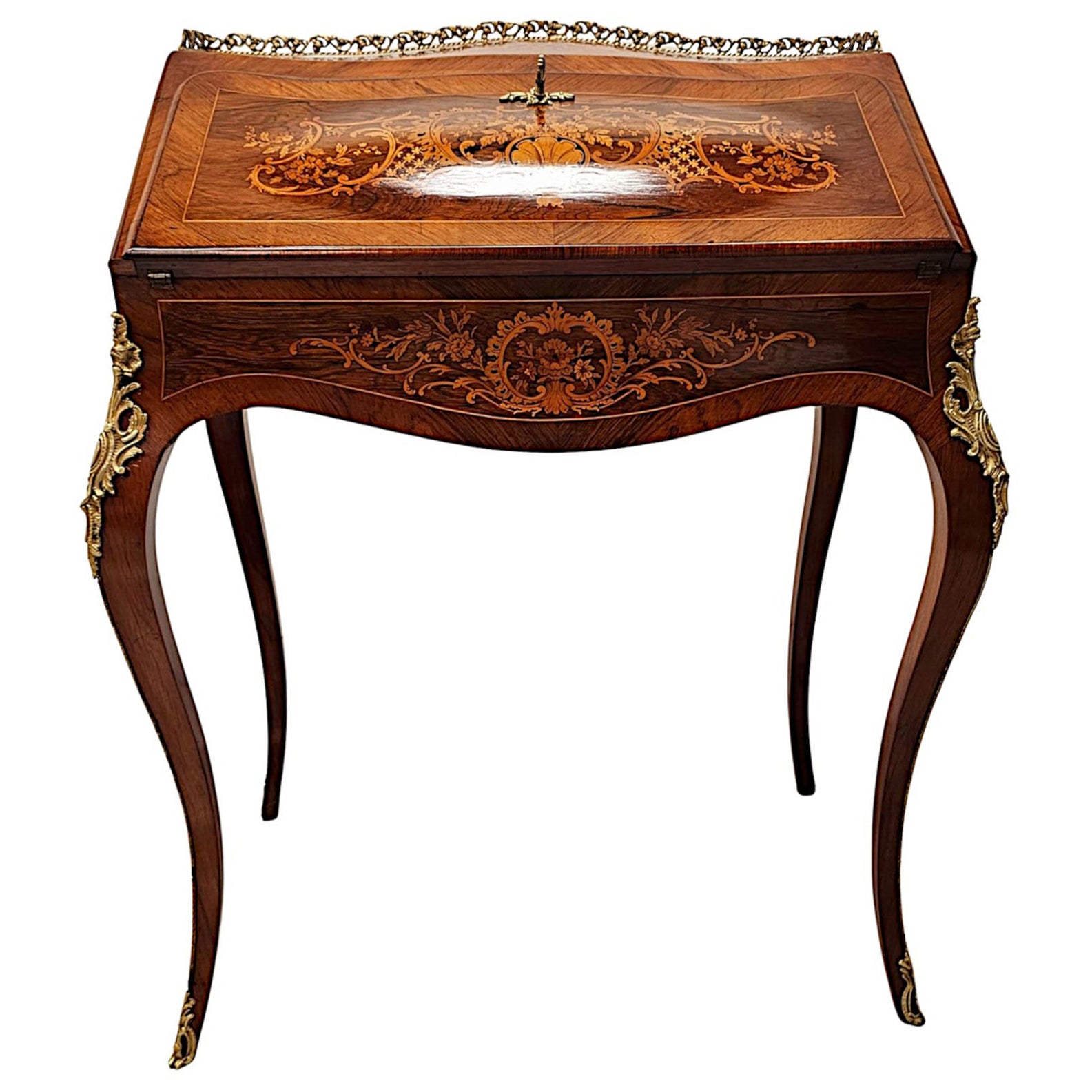 A Very Fine 19th Century Marquetry Inlaid Bureau Du Dame