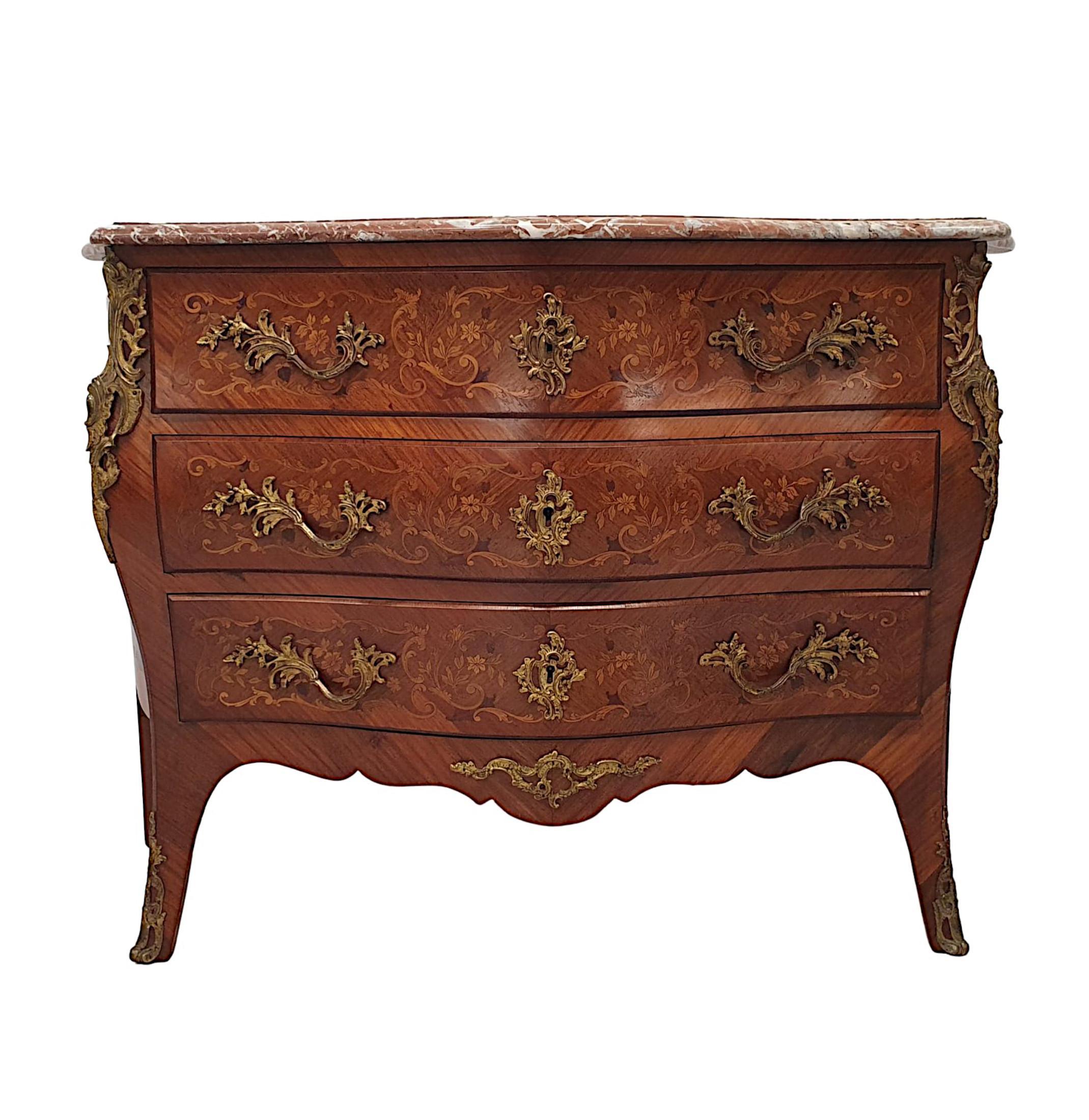 Very Fine 19th Century Marquetry Inlaid Marble Top Chest of Drawers In Good Condition For Sale In Dublin, IE