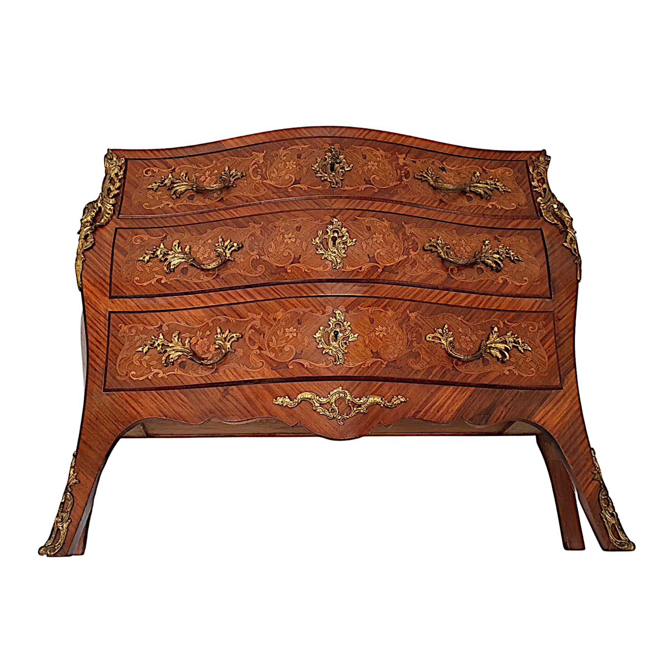 Very Fine 19th Century Marquetry Inlaid Marble Top Chest of Drawers For Sale 1