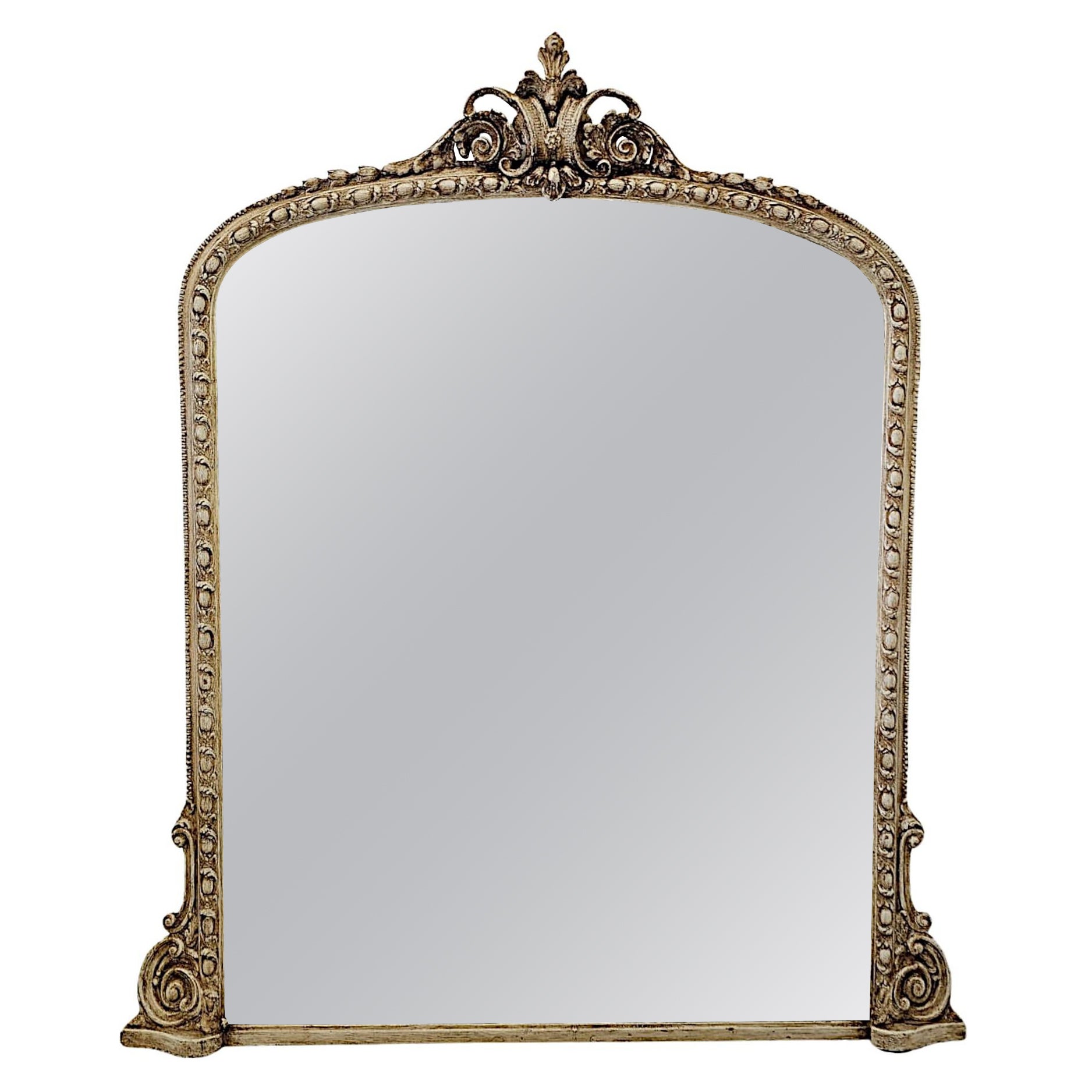 A Very Fine 19th Century Painted and Waxed Archtop Overmantel Mirror