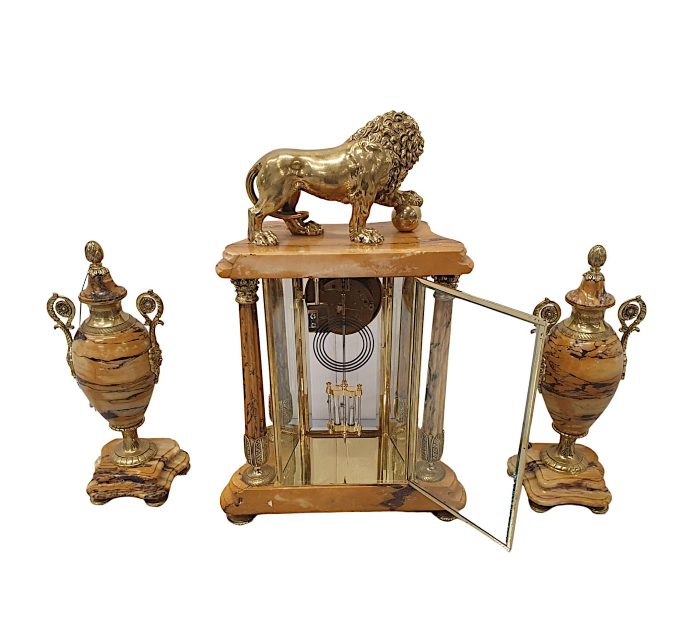 Very Fine 19th Century Sienna Marble Garniture Clock Set For Sale 1