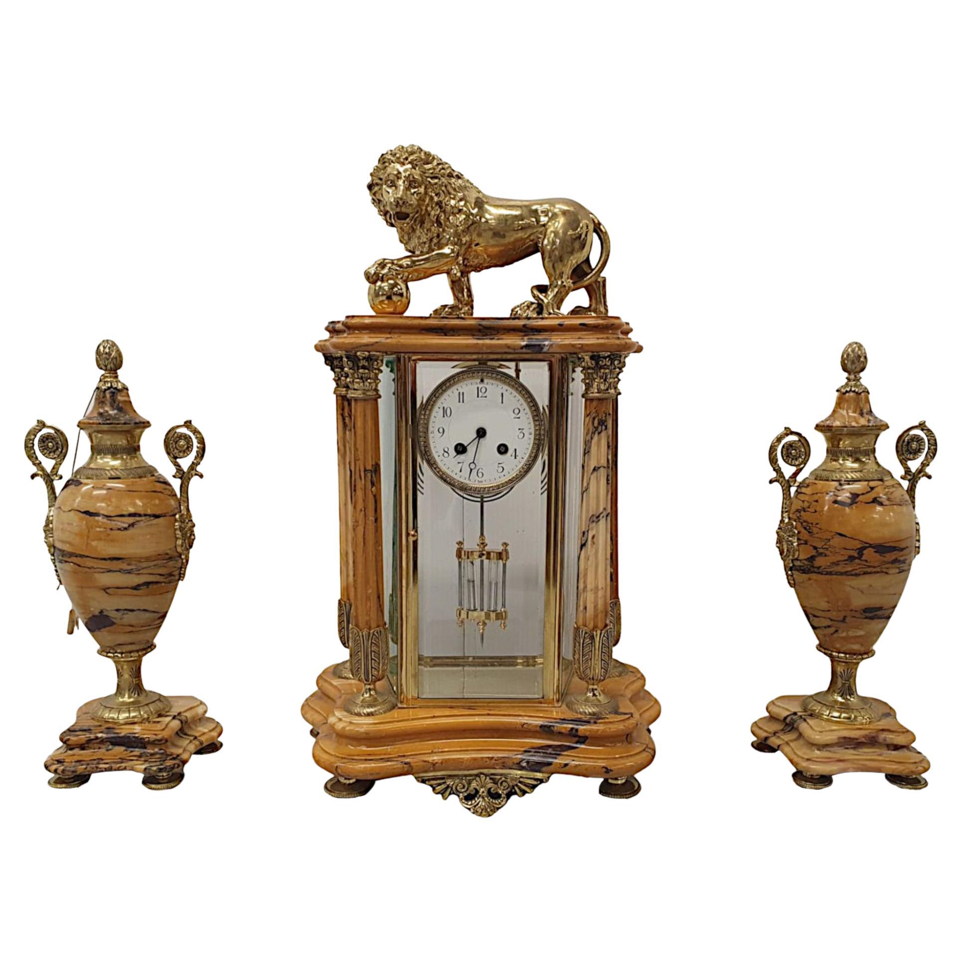 Very Fine 19th Century Sienna Marble Garniture Clock Set For Sale
