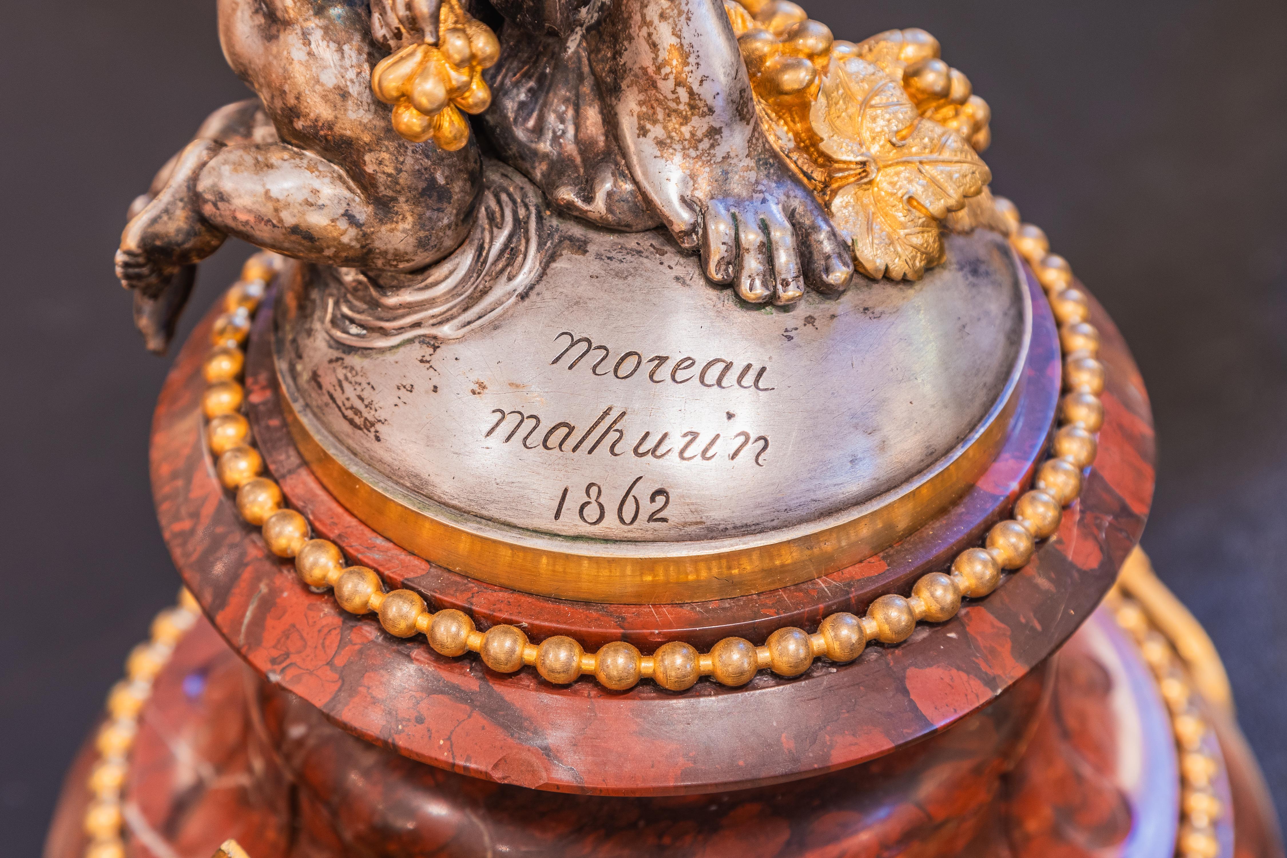 Louis XV A very fine 19th century silvered bronze and gilt bronze centerpiece by Moreau For Sale