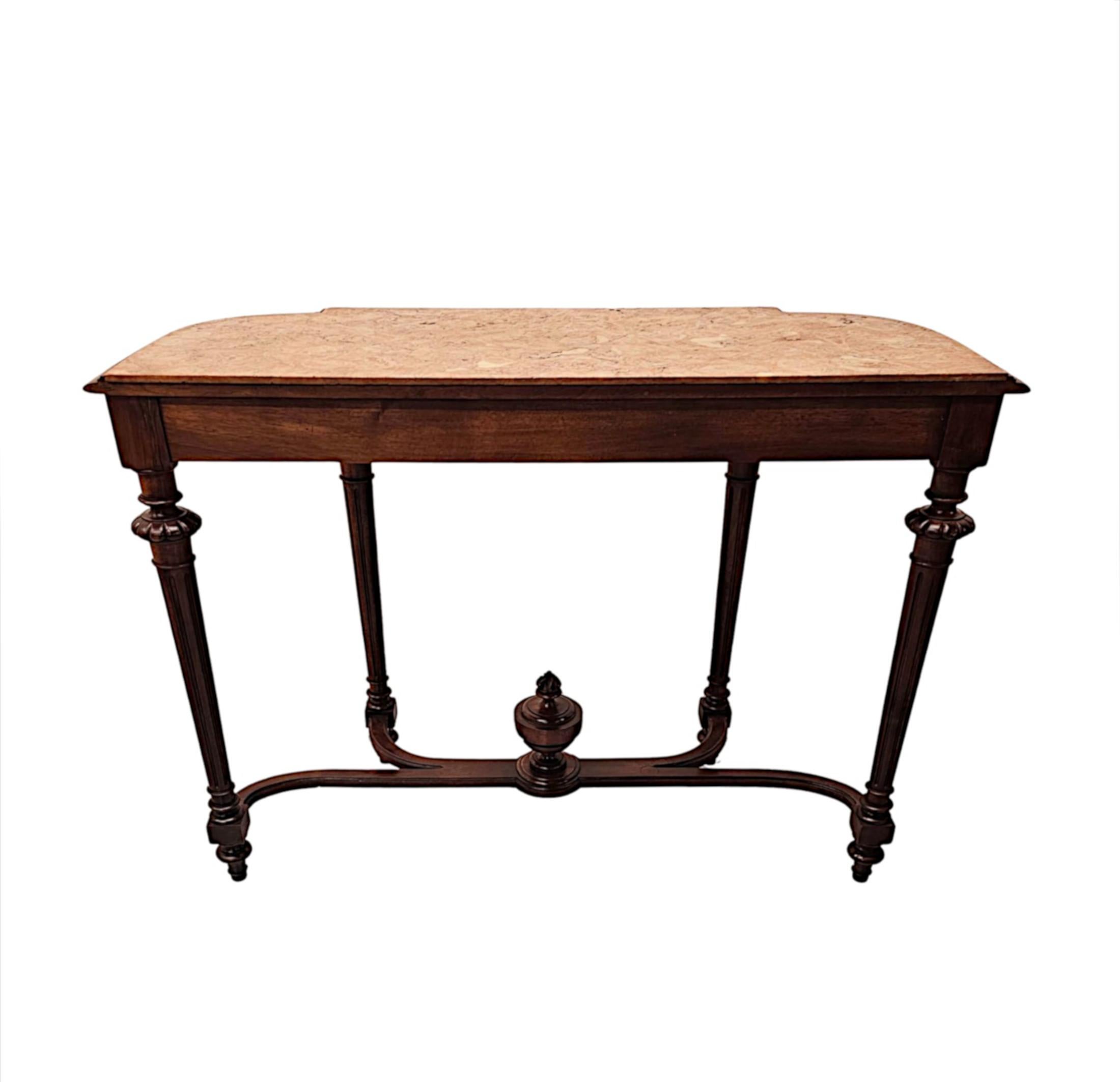 A Very Fine 19th Century Walnut Marble Topped Console Table For Sale 6