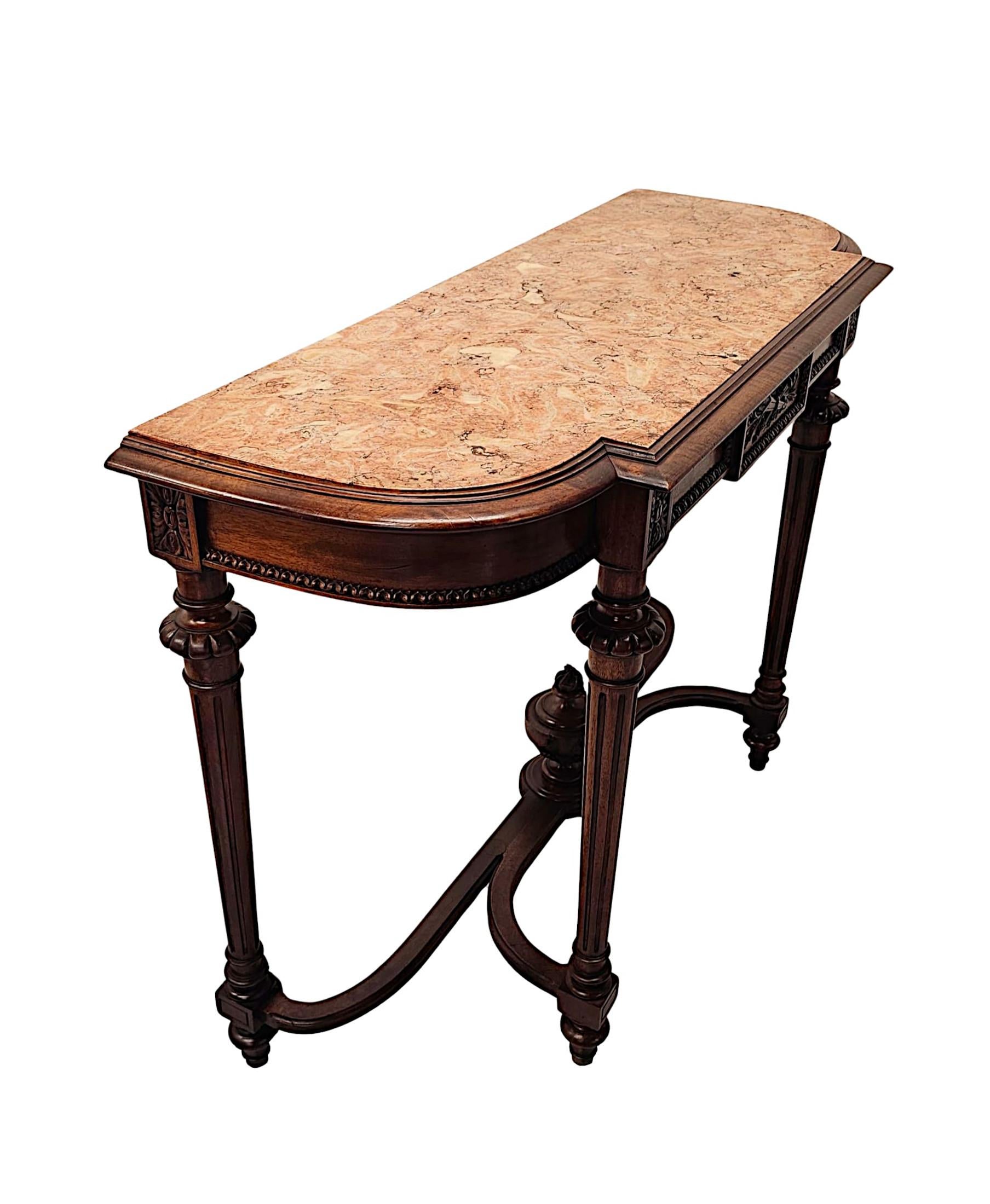 French A Very Fine 19th Century Walnut Marble Topped Console Table For Sale