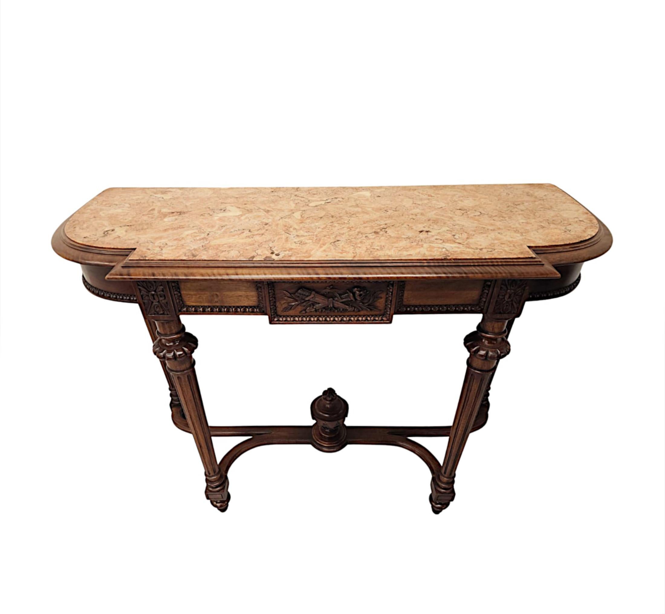 A Very Fine 19th Century Walnut Marble Topped Console Table For Sale 3