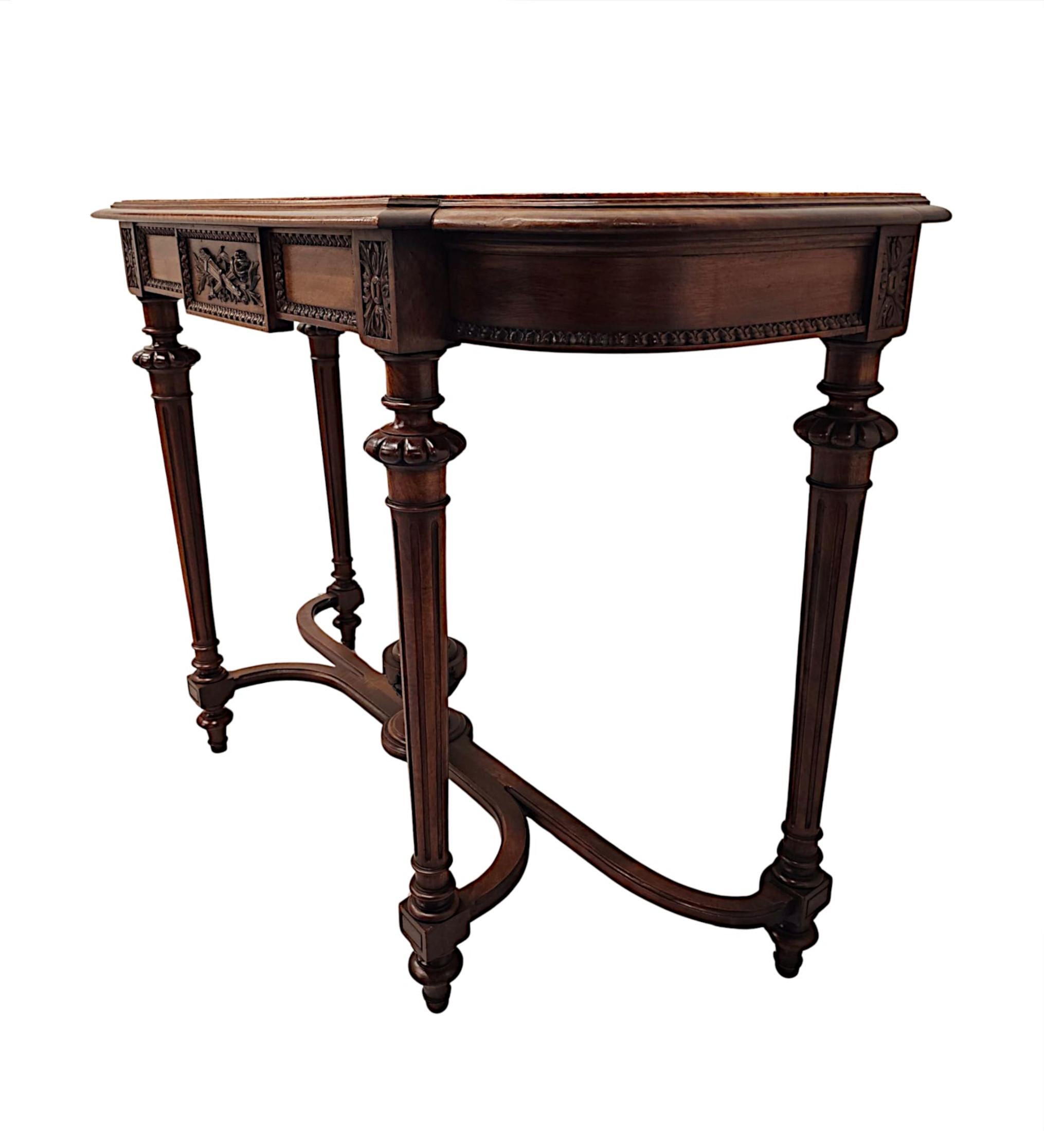 A Very Fine 19th Century Walnut Marble Topped Console Table For Sale 5